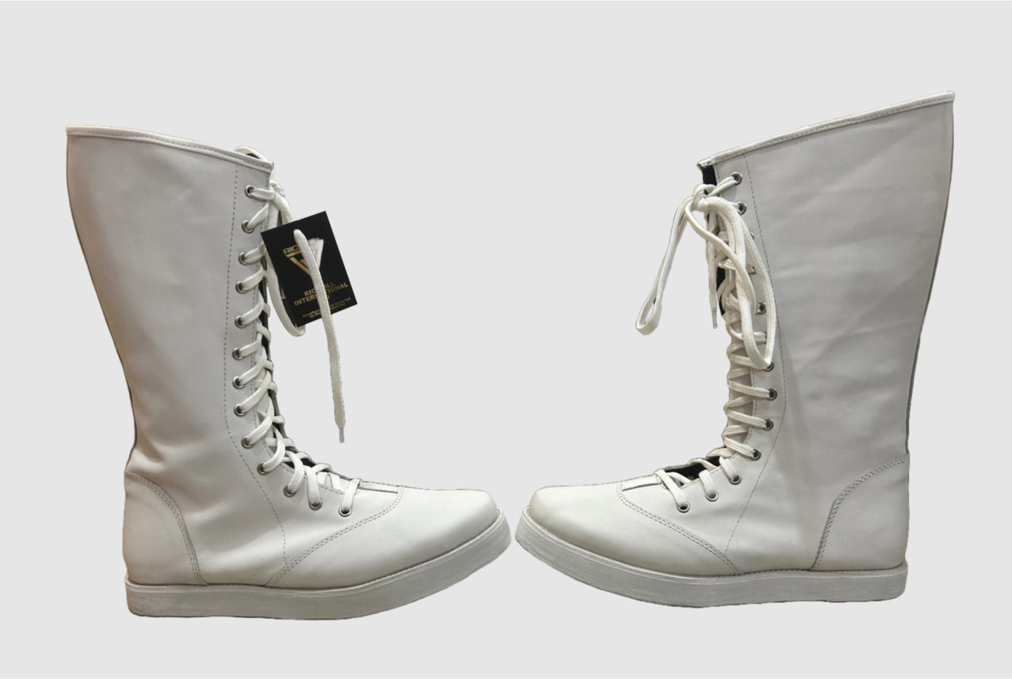 Pro Wrestling Boots, Handmade,   ZIPPER & Lace-up style, 100% Original Leather, White Color