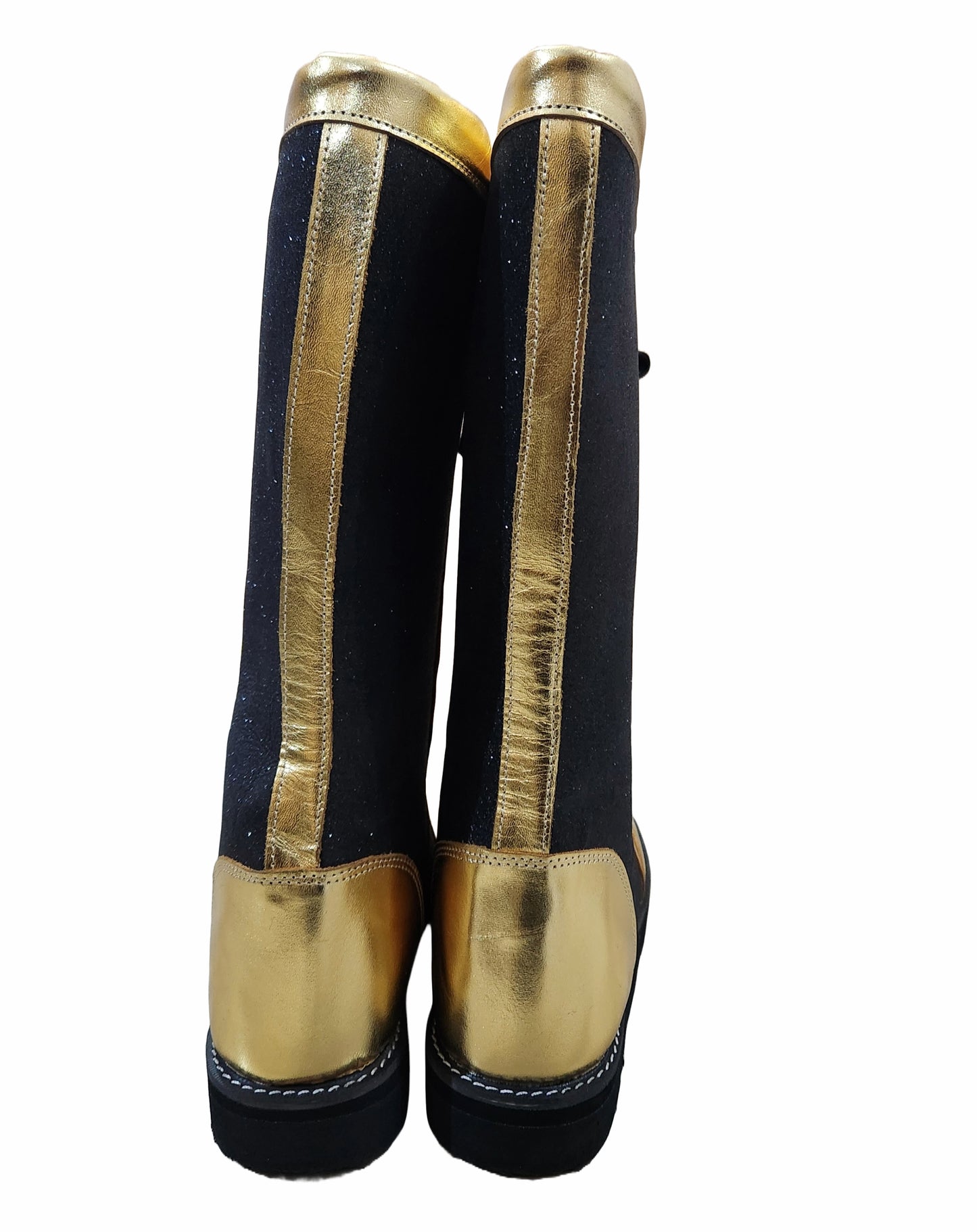 Wrestling Boots, Handmade, 100% Original Leather, Golden and Black Glitter Color