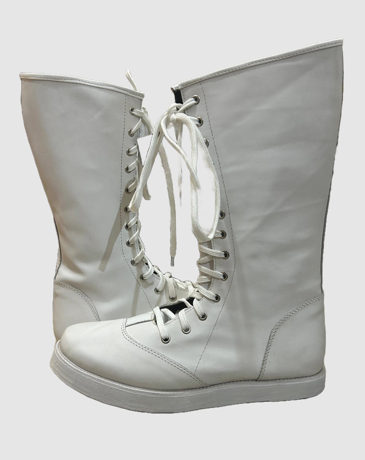 Pro Wrestling Boots, Handmade,   ZIPPER & Lace-up style, 100% Original Leather, White Color