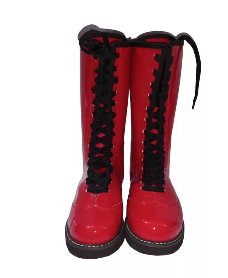 Pro Wrestling Long Boots, Handmade, High Quality DX Patent Leather, Red color, Light weight Sole, Best for wrestlers