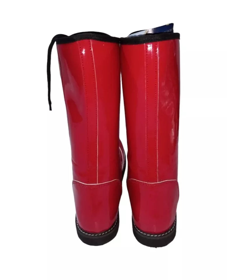 Pro Wrestling Long Boots, Handmade, High Quality DX Patent Leather, Red color, Light weight Sole, Best for wrestlers