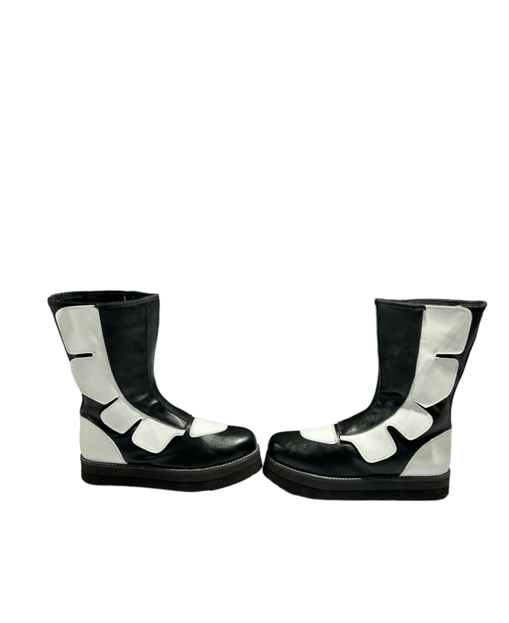 Pro Wrestling Boots, Handmade, 100% Original Leather, Hook and Loop style, black & white Color, High Sole,  Customizable Colors