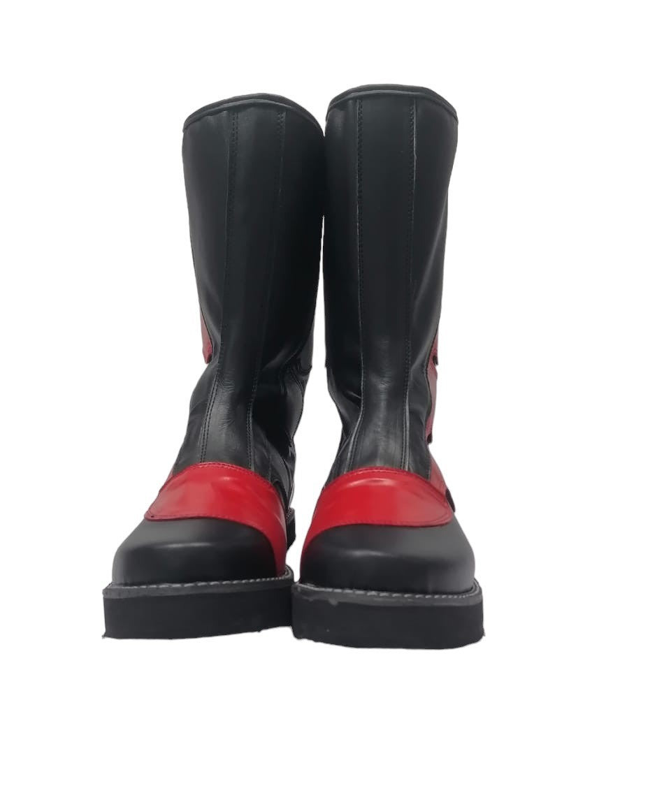 Wrestling Long Boots, Hook and Loop style, Black and Red Color, Handmade, 100% original Leather, Customizable