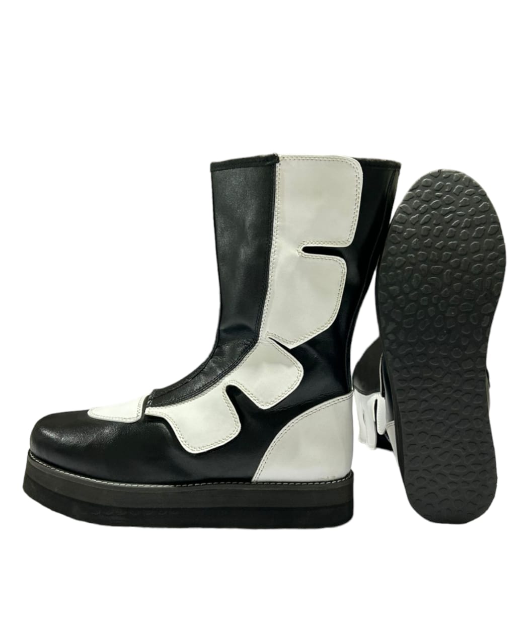 Pro Wrestling Boots, Handmade, 100% Original Leather, Hook and Loop style, black & white Color, High Sole,  Customizable Colors