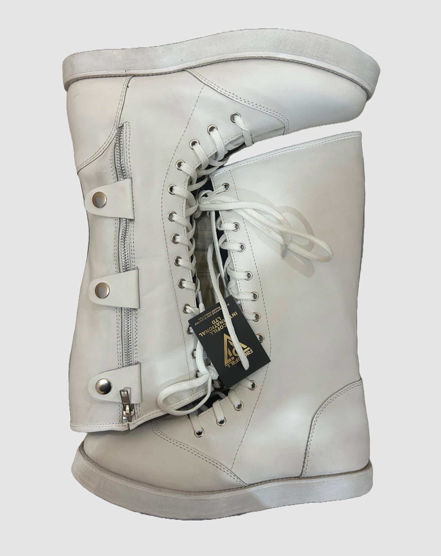 Pro Wrestling Boots, Handmade,   ZIPPER & Lace-up style, 100% Original Leather, White Color