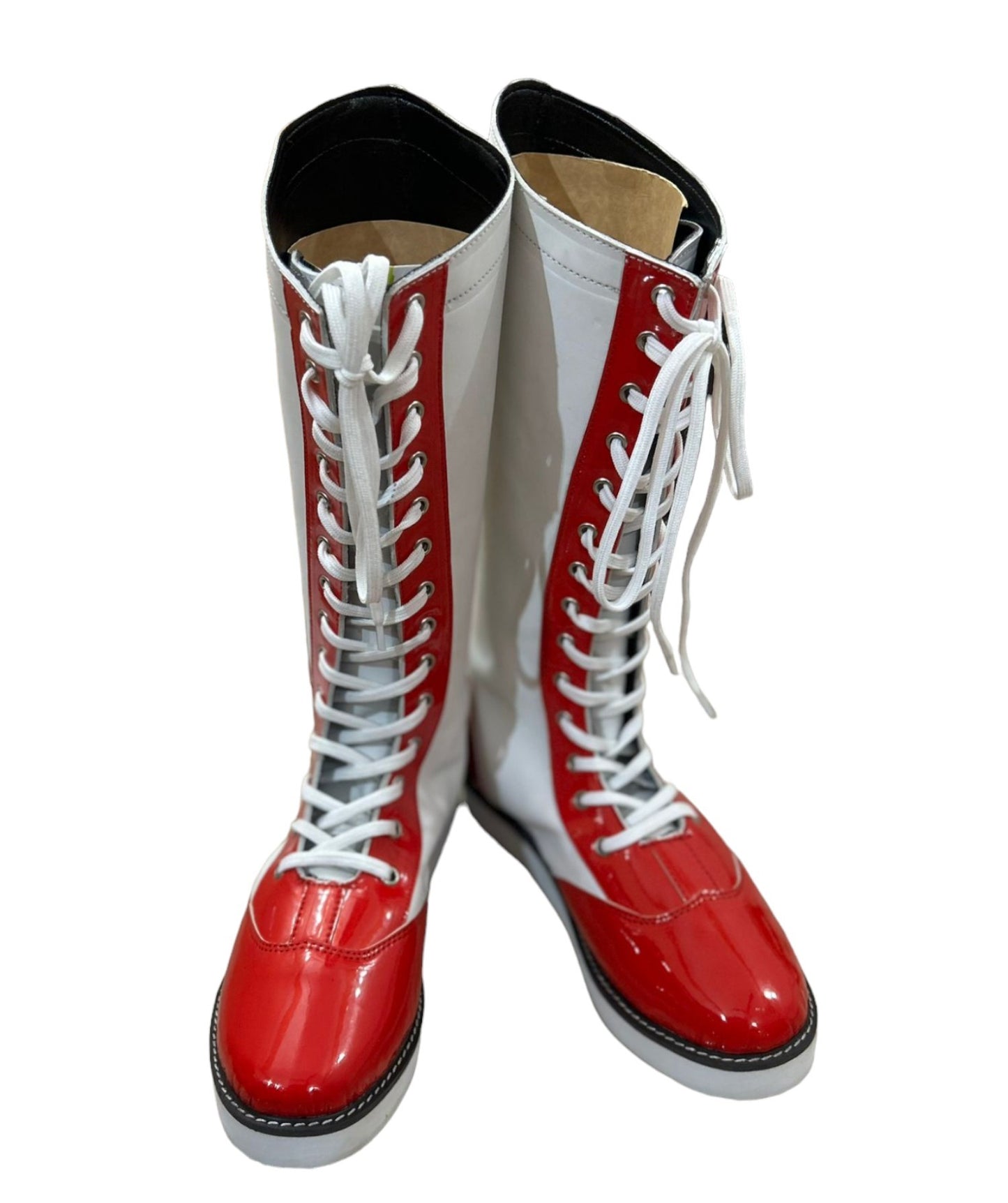 Wrestling Long Shoes, Handmade, 100% Original Leather, White and Red Color, Lace-up Style, Customizable