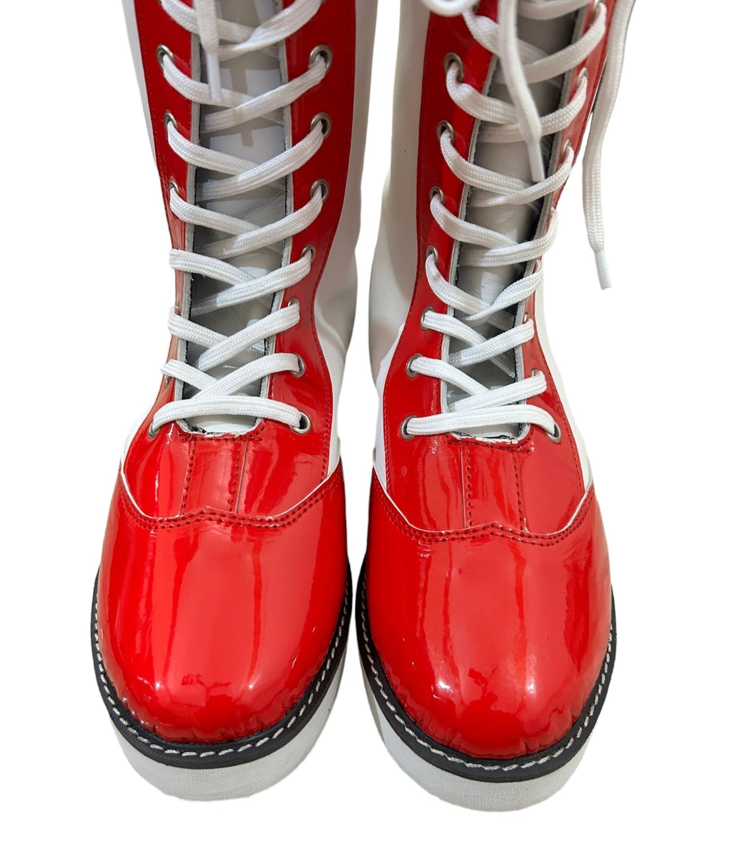 Wrestling Long Shoes, Handmade, 100% Original Leather, White and Red Color, Lace-up Style, Customizable