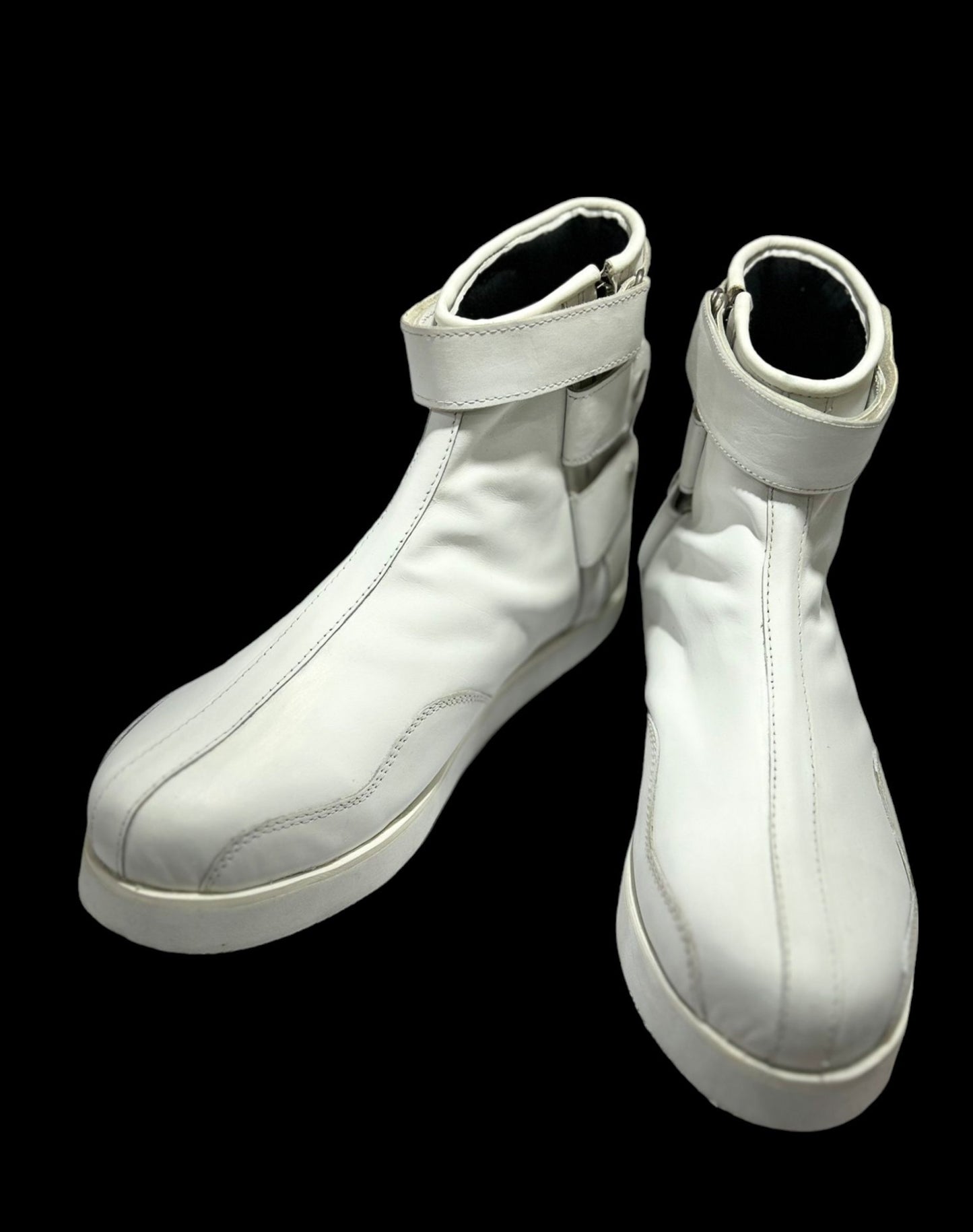 Handmade Professional Wrestling Boots, Low Cut, 100% Original leather, Zip Closure, Hook & Loop Style, Handmade,  White Color