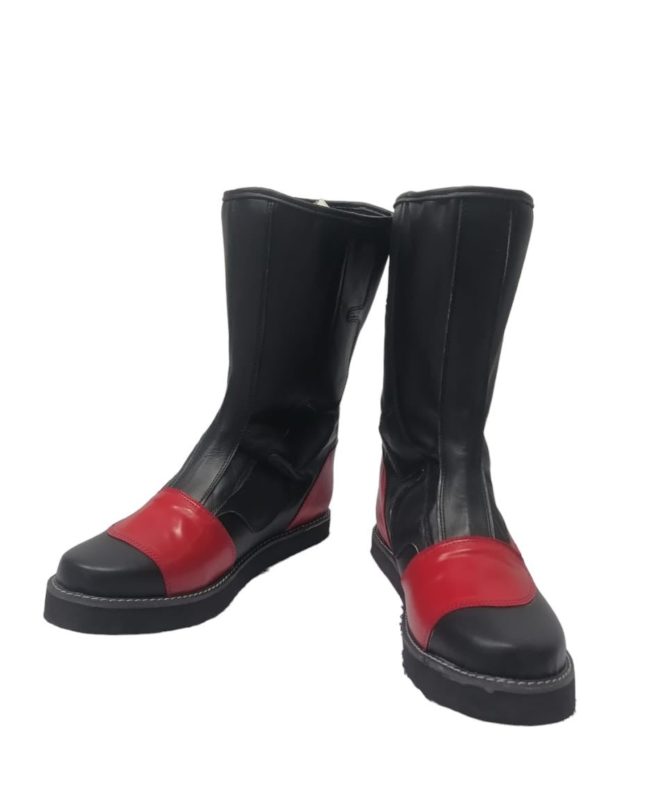 Wrestling Long Boots, Hook and Loop style, Black and Red Color, Handmade, 100% original Leather, Customizable