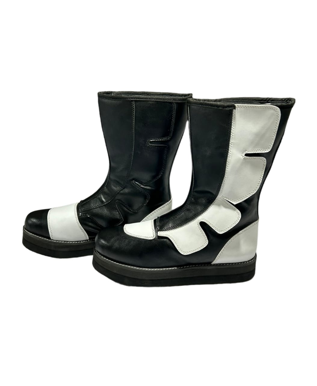 Pro Wrestling Boots, Handmade, 100% Original Leather, Hook and Loop style, black & white Color, High Sole,  Customizable Colors