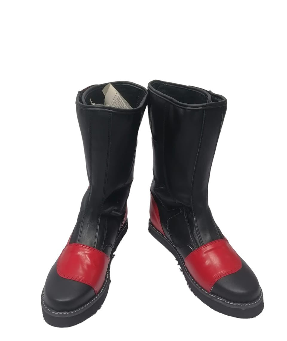 Wrestling Long Boots, Hook and Loop style, Black and Red Color, Handmade, 100% original Leather, Customizable