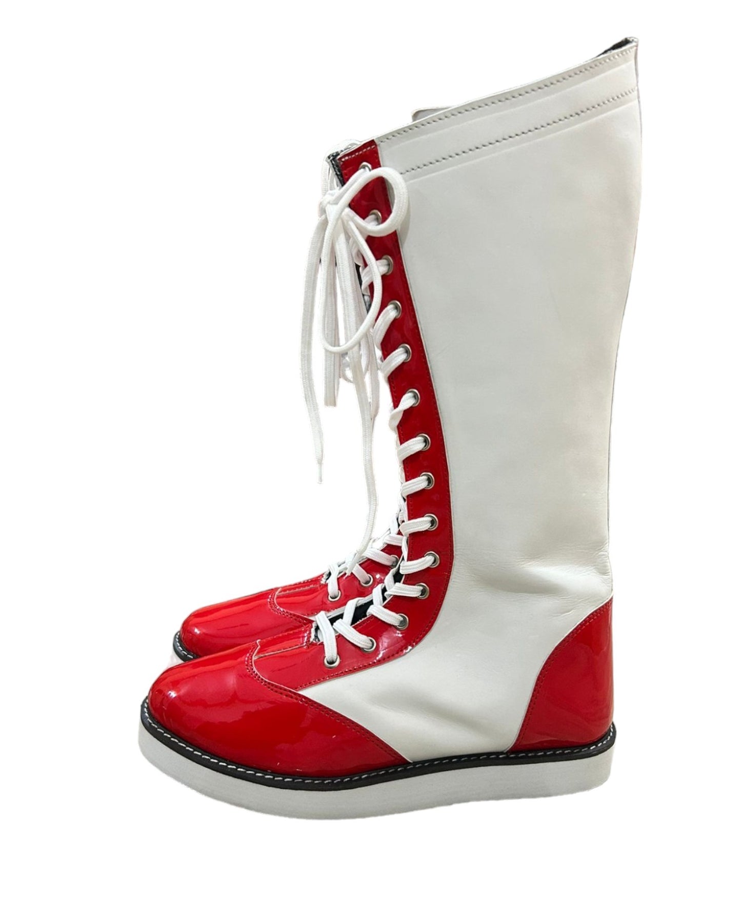 Wrestling Long Shoes, Handmade, 100% Original Leather, White and Red Color, Lace-up Style, Customizable