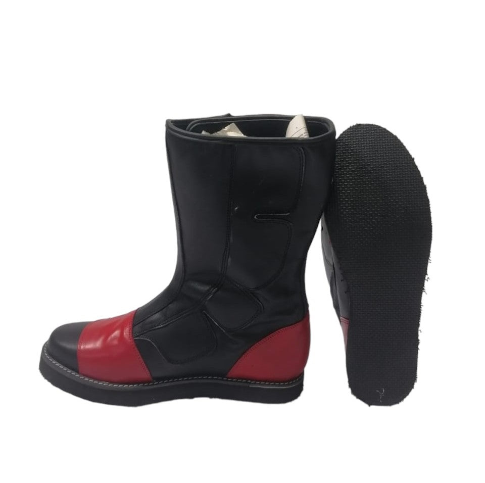 Wrestling Long Boots, Hook and Loop style, Black and Red Color, Handmade, 100% original Leather, Customizable