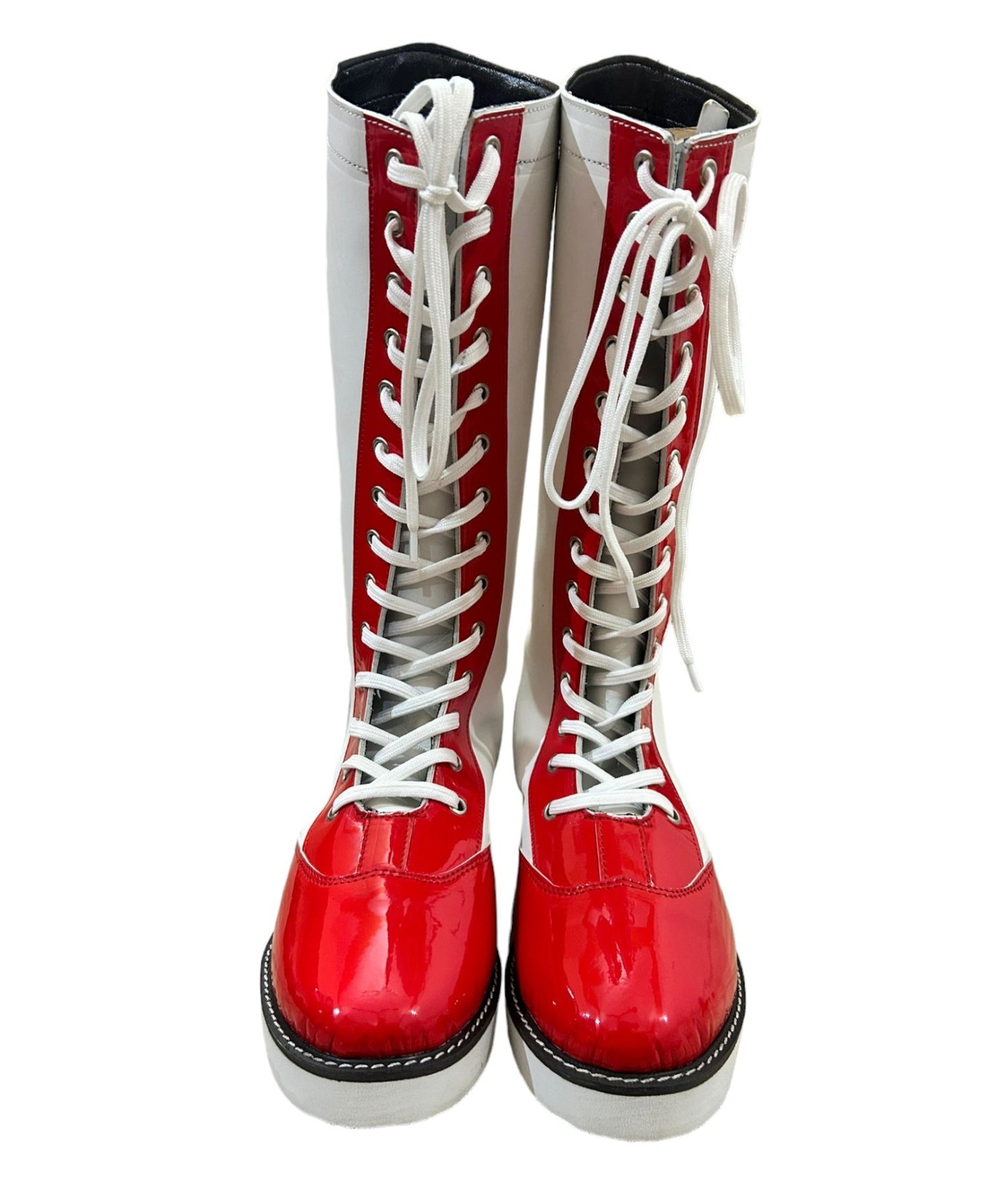 Wrestling Long Shoes, Handmade, 100% Original Leather, White and Red Color, Lace-up Style, Customizable