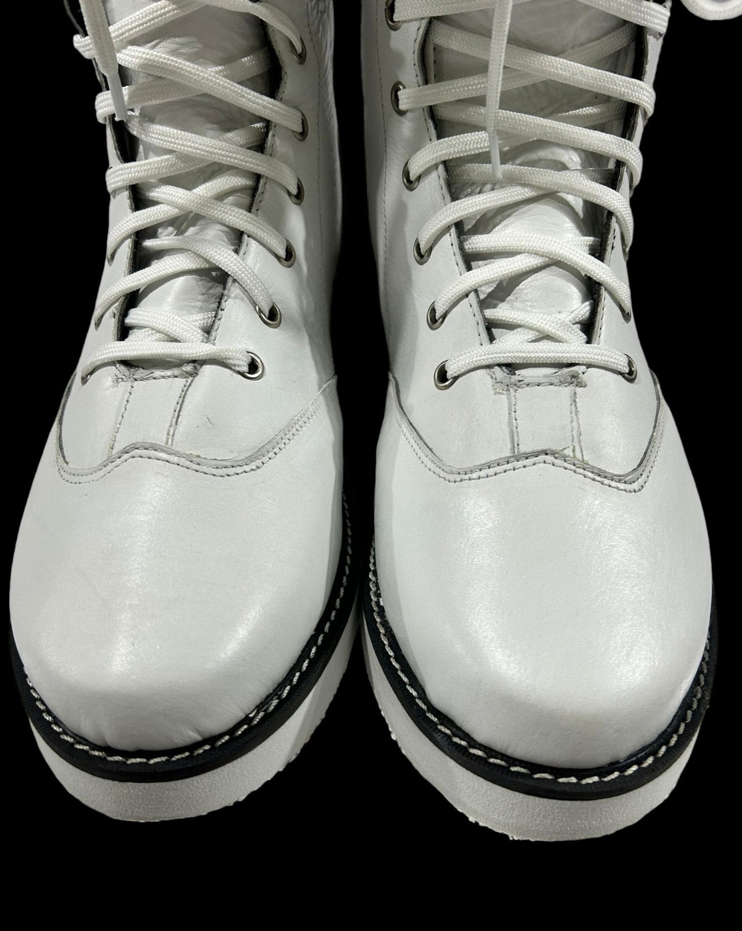 Wrestling Boots, Long White Color Shoes, 100% Genuine Leather, Handmade, Lace-up style