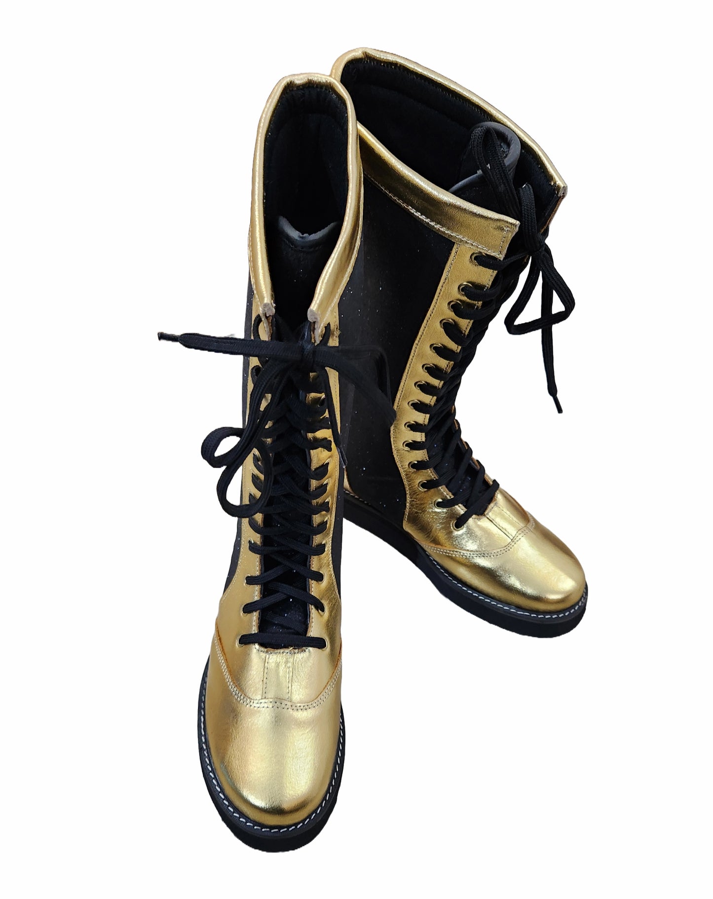 Wrestling Boots, Handmade, 100% Original Leather, Golden and Black Glitter Color