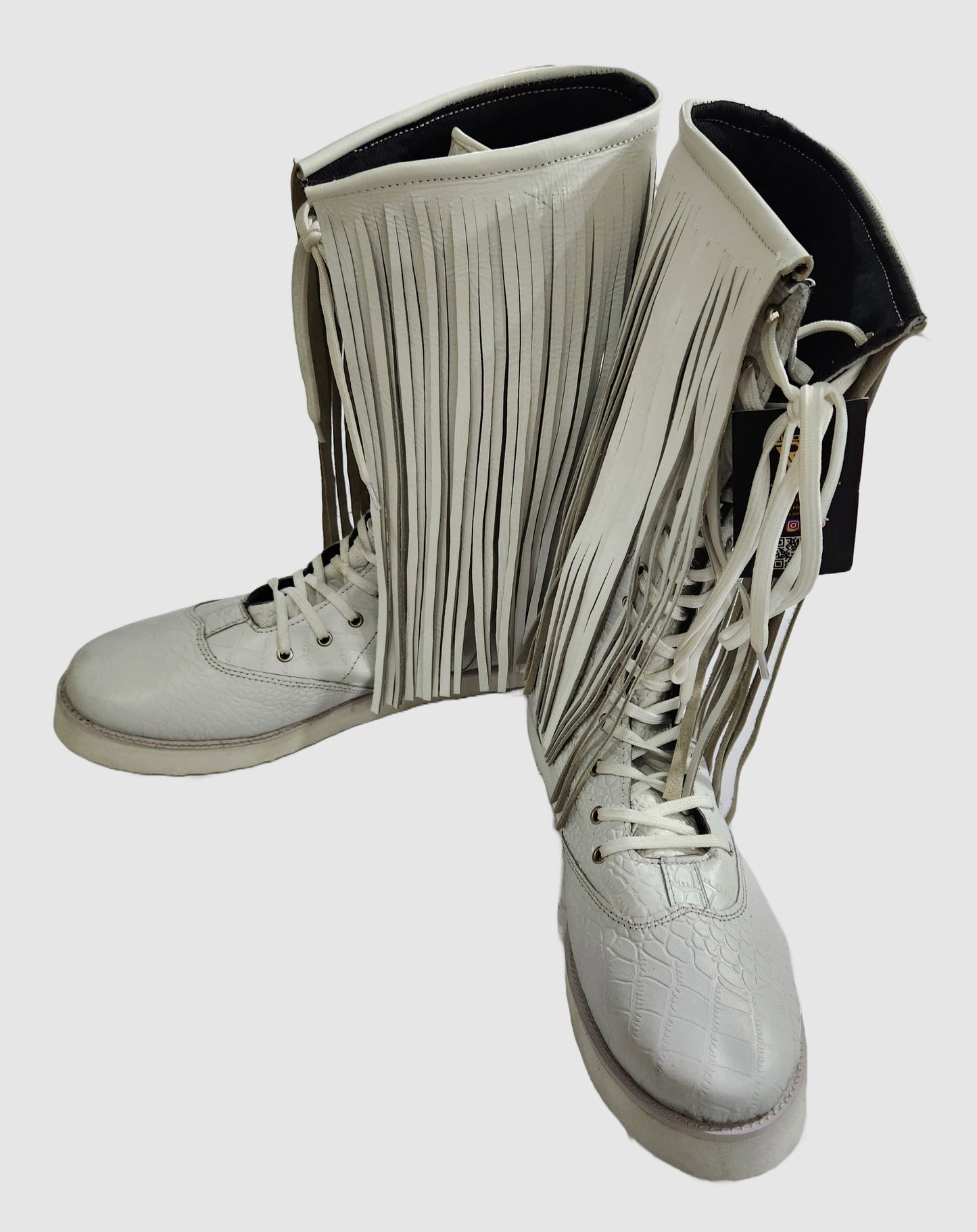 Pro Wrestling Boots with long Leather Fringes , Handmade, 100% Original Leather