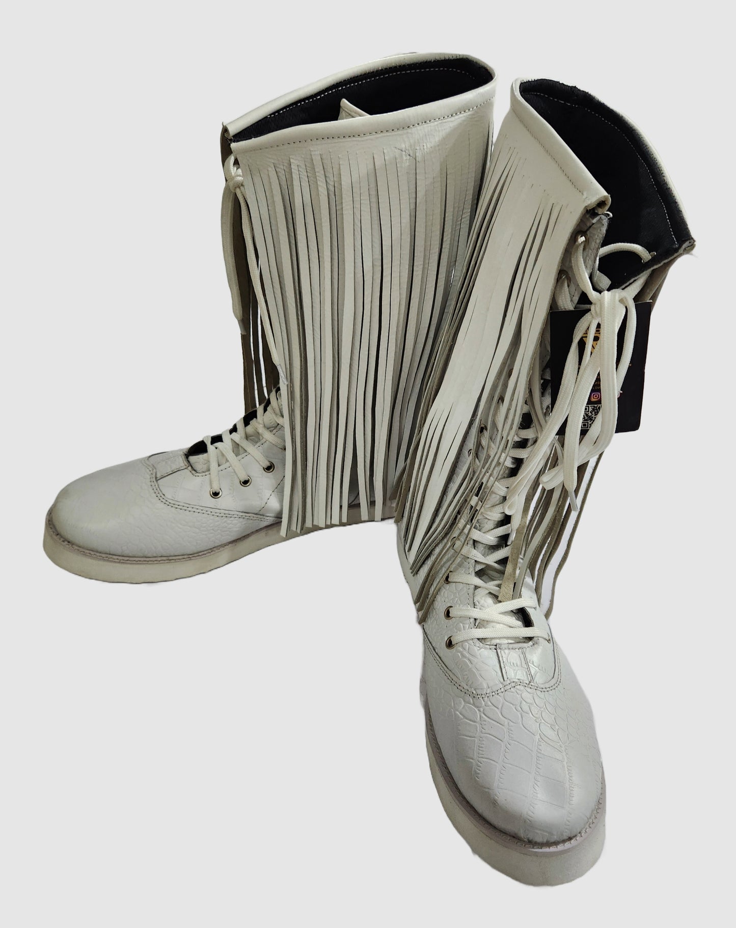 Pro Wrestling Boots with long Leather Fringes , Handmade, 100% Original Leather