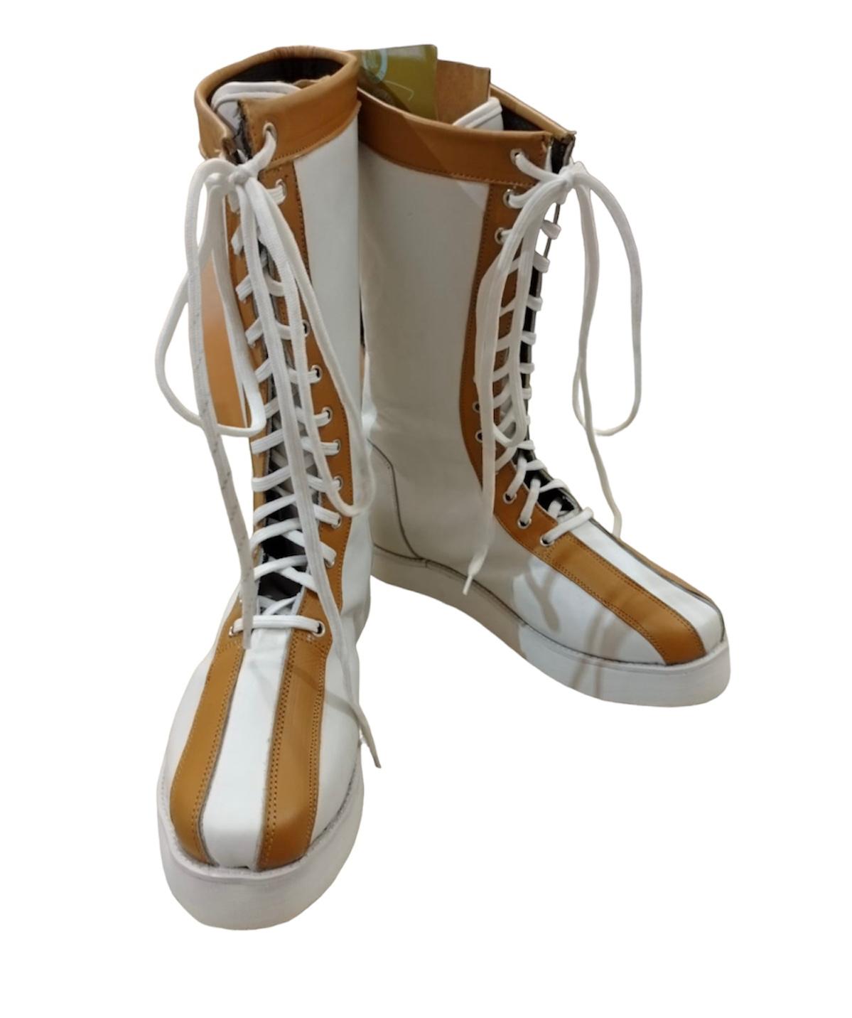 Pro Wrestling Boots, Handmade , 100% original Leather, White Color with Tan Brown Tips, Lace-up style, Customizable , Lucha Libre Boots