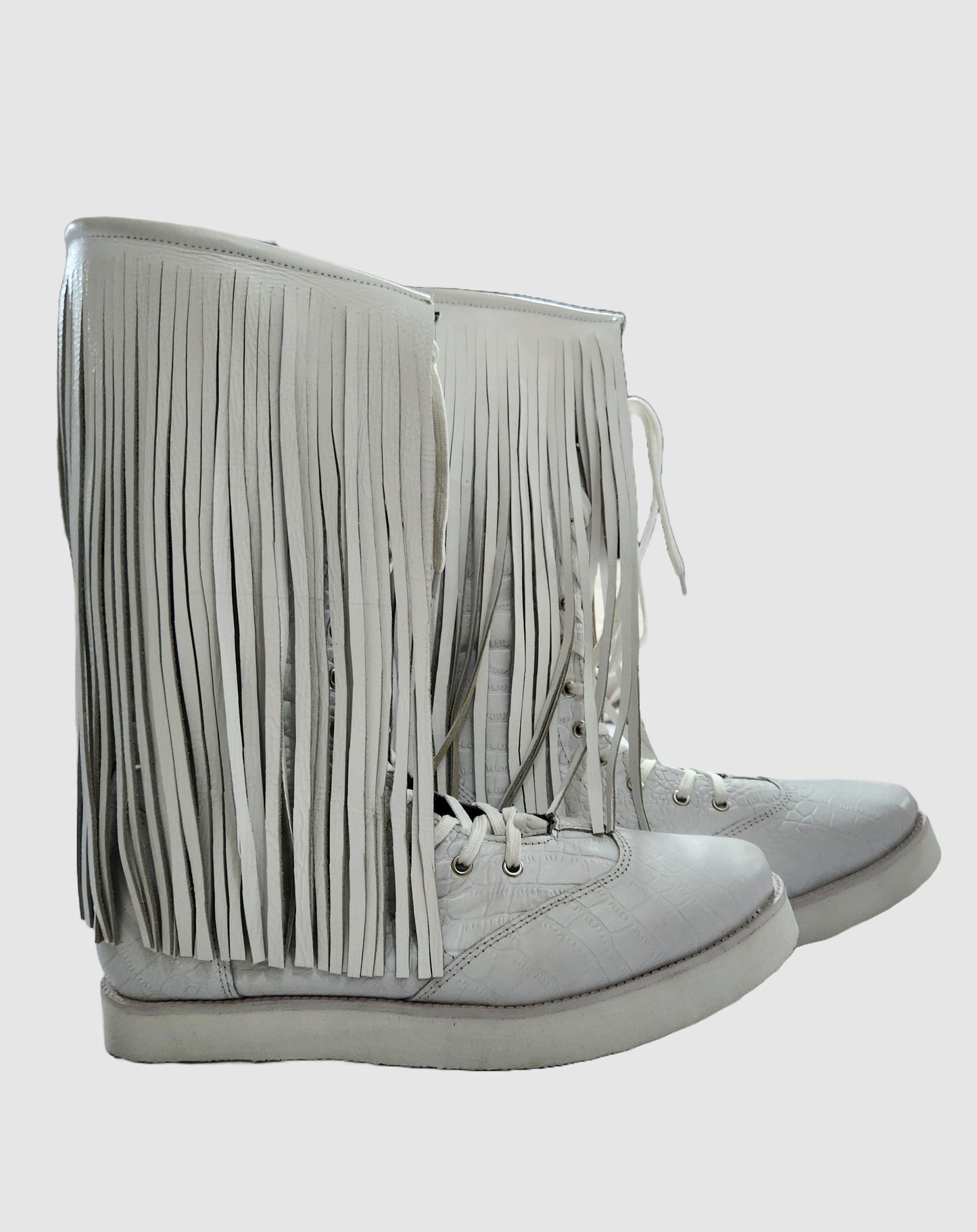 Pro Wrestling Boots with long Leather Fringes , Handmade, 100% Original Leather