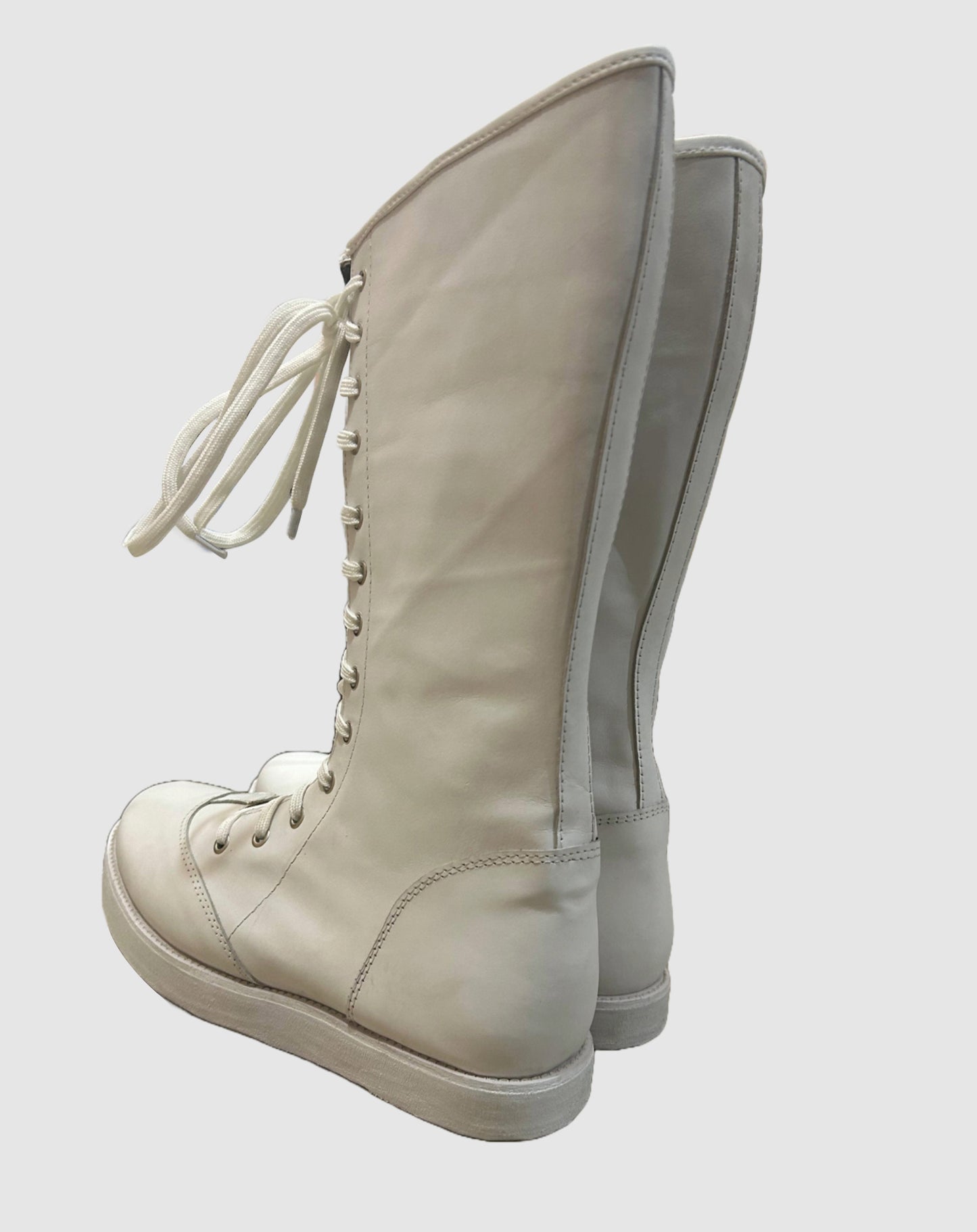 Pro Wrestling Boots, Handmade,   ZIPPER & Lace-up style, 100% Original Leather, White Color