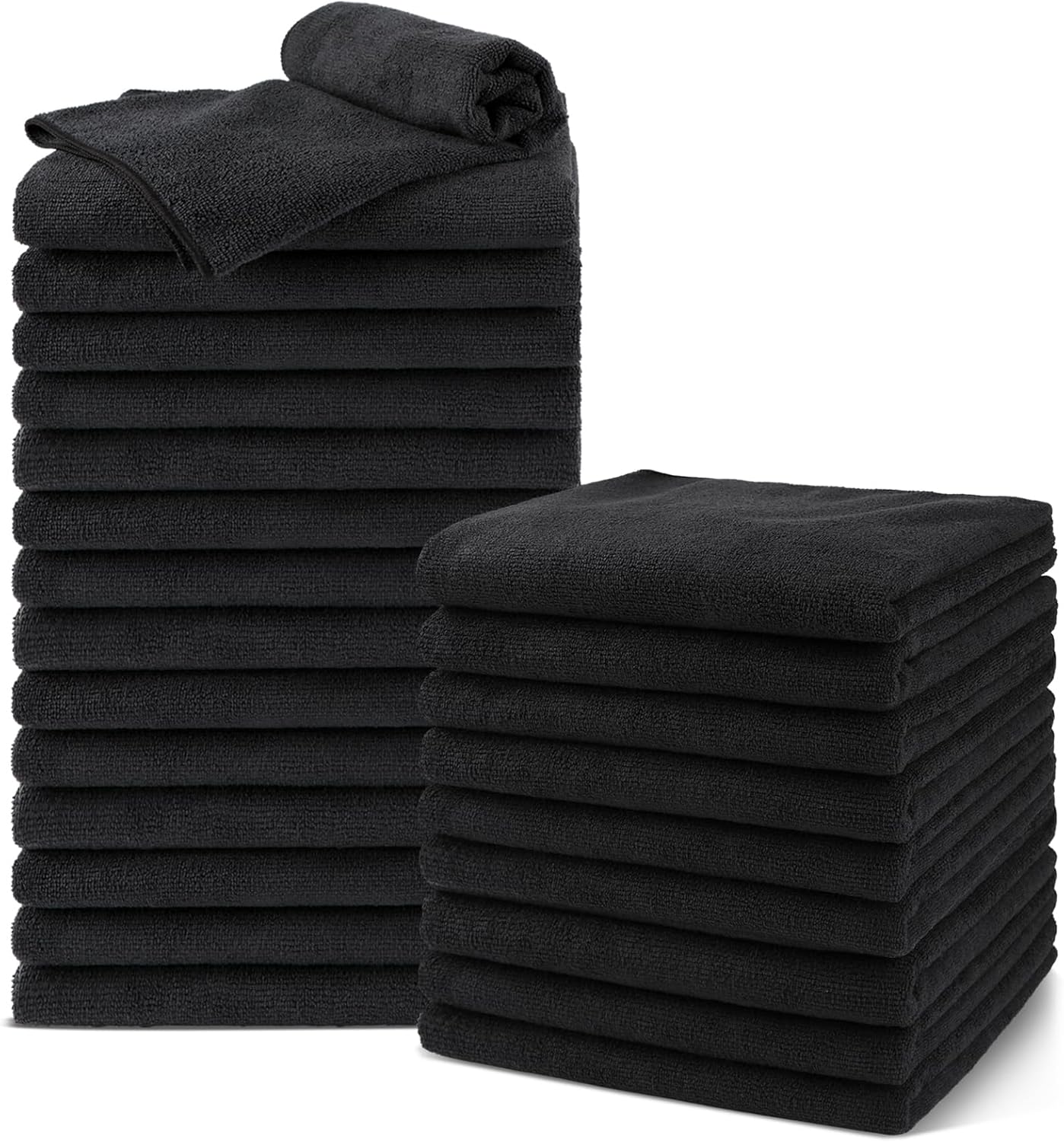 Bleach Proof Salon Towels - Pack of 12 - Highly Absorbent, 100% Cotton, Quick Dry Spa Face Towel for Hair Stylist, Barber, Pedicure, and Esthetician, 16 x 29 in, Black