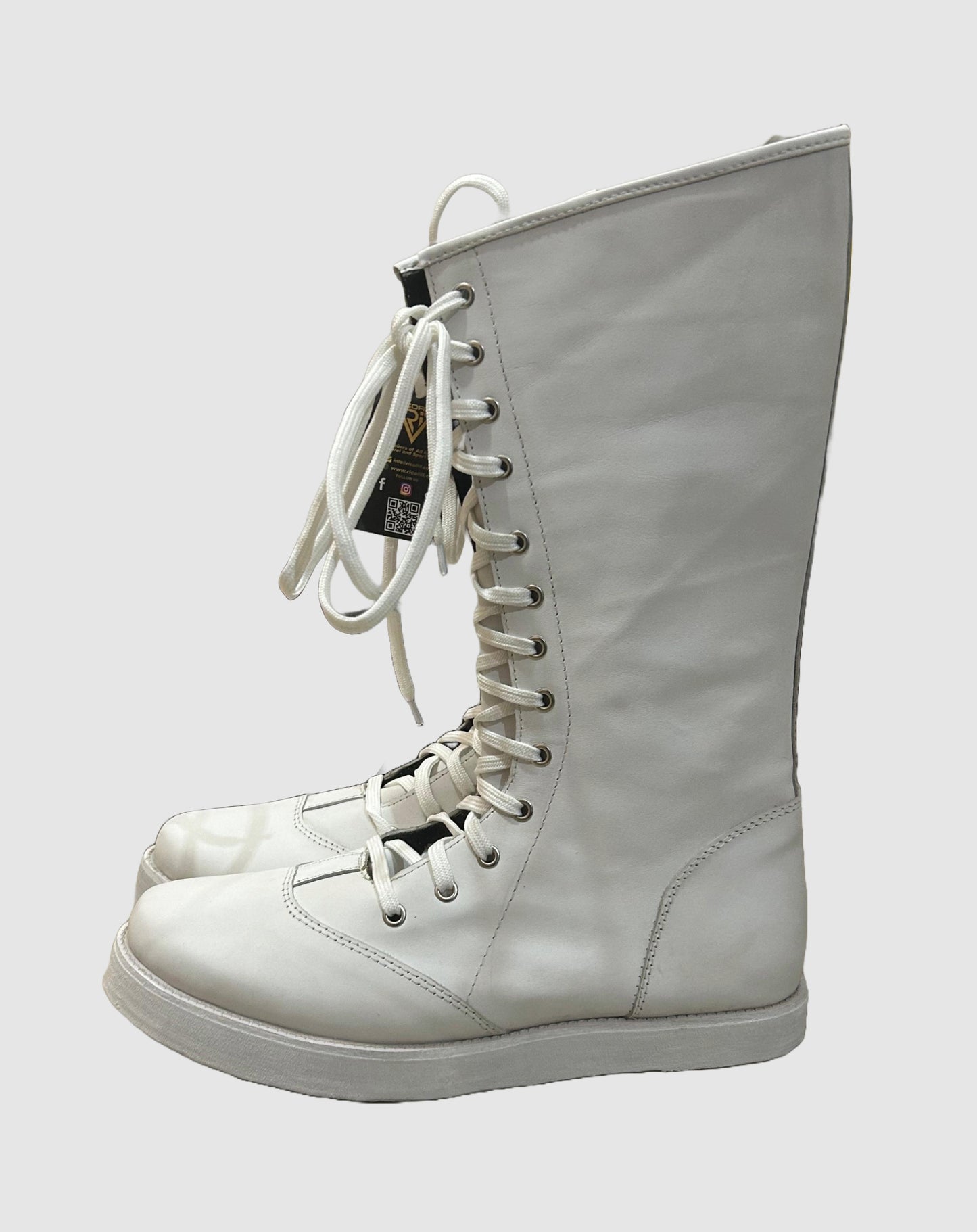 Pro Wrestling Boots, Handmade,   ZIPPER & Lace-up style, 100% Original Leather, White Color