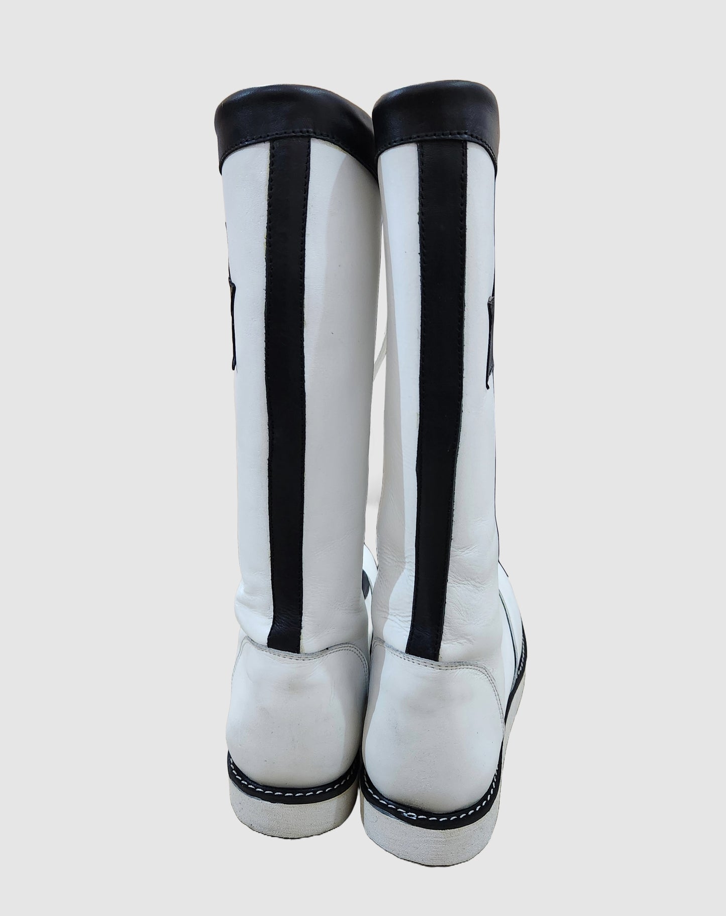 Pro Wrestling Star Boots, Handmade, 100% Original Leather, Lace-Up Style in White & Black