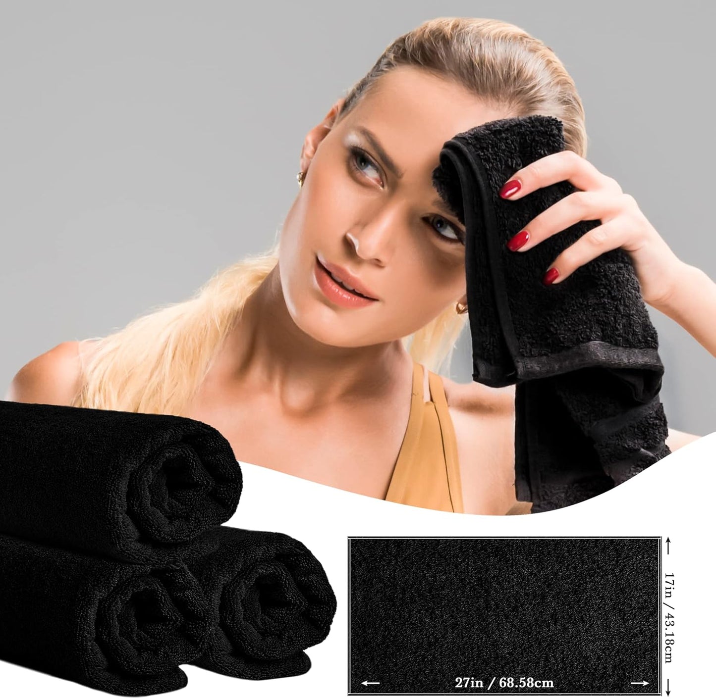 24 Pack Black Salon Towels, Bleach Proof,  16"x29" Spa Towels for Facials Black Towels Black Salon Facial Towels for Estheticians Soft  para Salon  Barber Towels