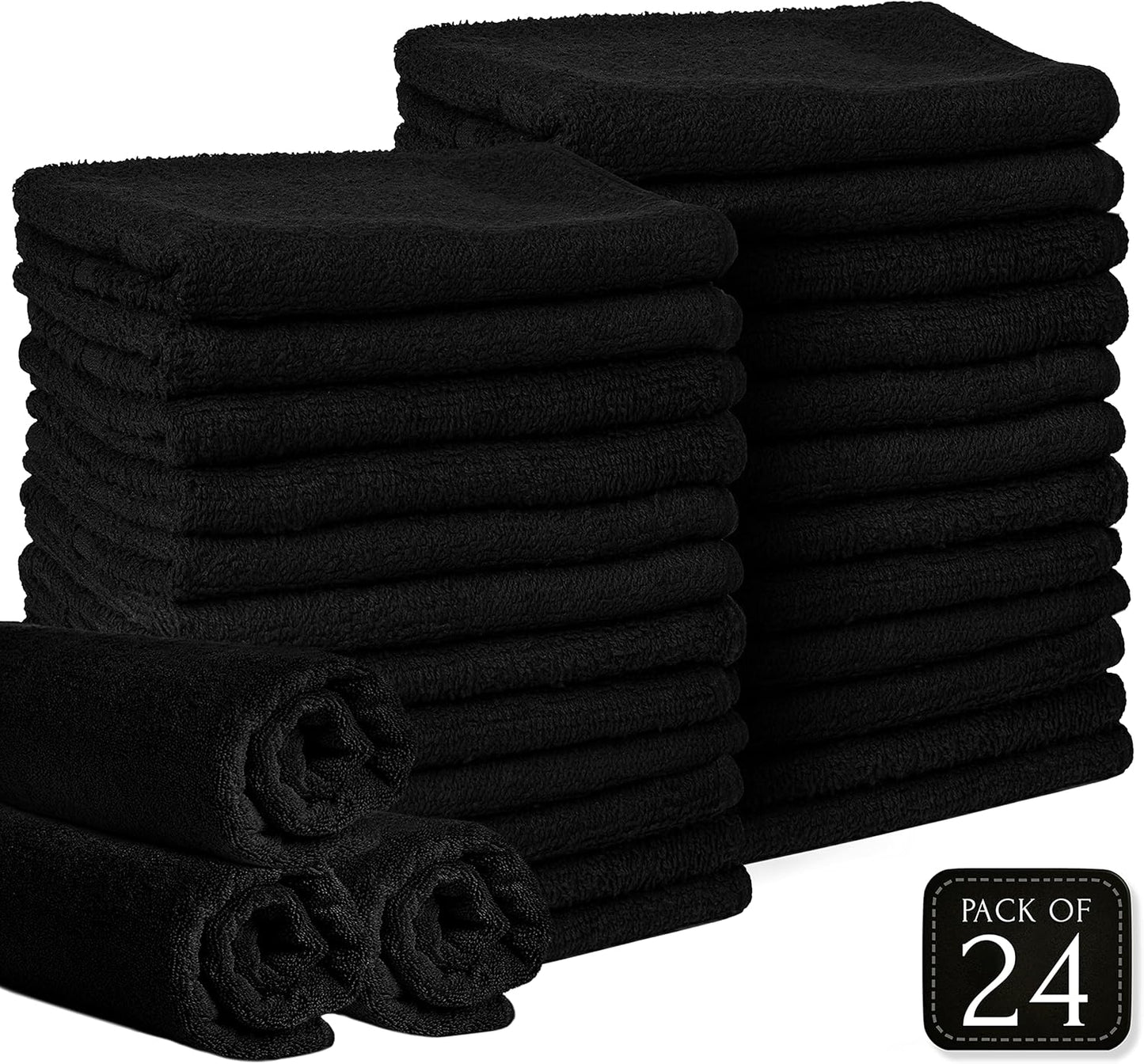 24 Pack Black Salon Towels, Bleach Proof,  16"x29" Spa Towels for Facials Black Towels Black Salon Facial Towels for Estheticians Soft  para Salon  Barber Towels