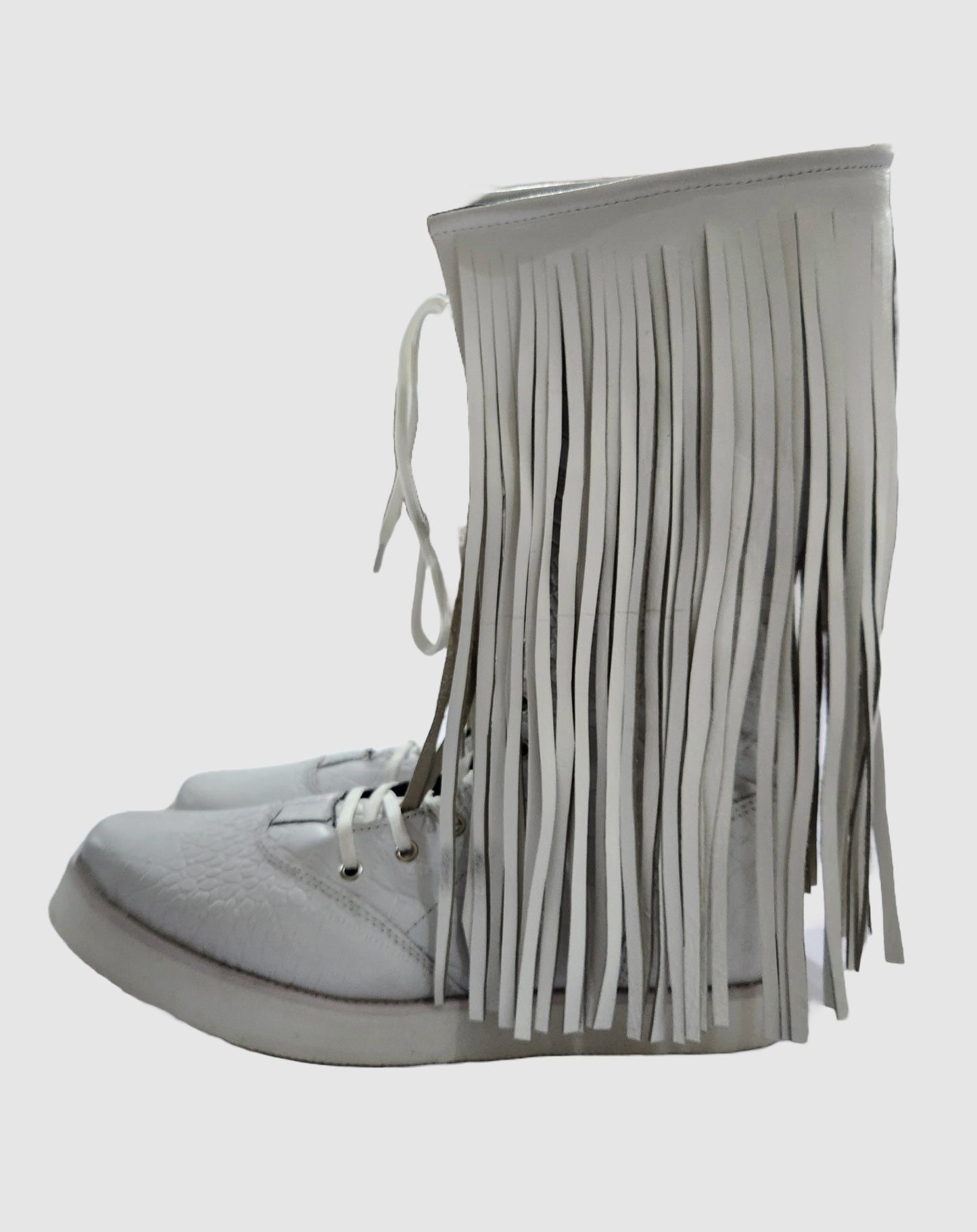 Pro Wrestling Boots with long Leather Fringes , Handmade, 100% Original Leather