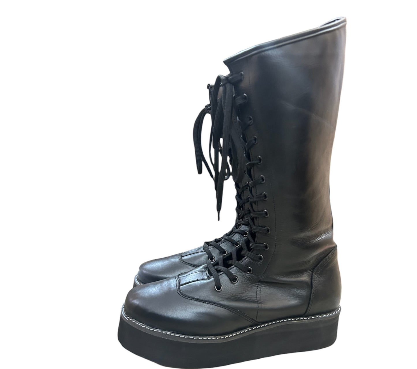 Wrestling Long Boots, Handmade,  Plain Black Color, High Sole, Lace-up style, 100% Original Leather, Customizable