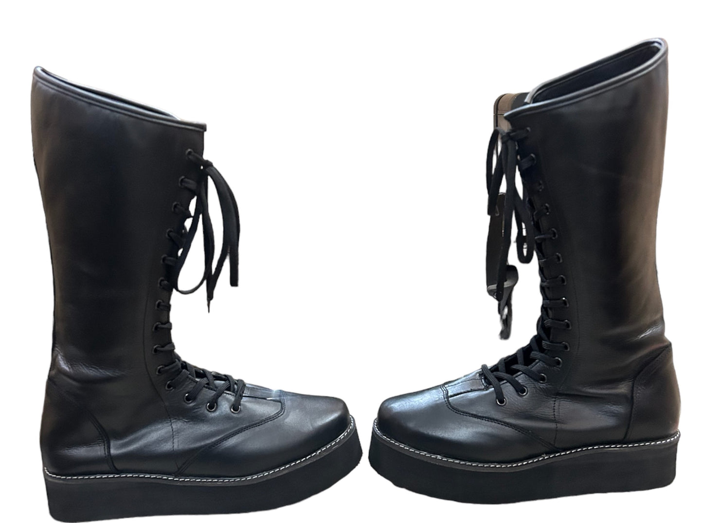 Wrestling Long Boots, Handmade,  Plain Black Color, High Sole, Lace-up style, 100% Original Leather, Customizable