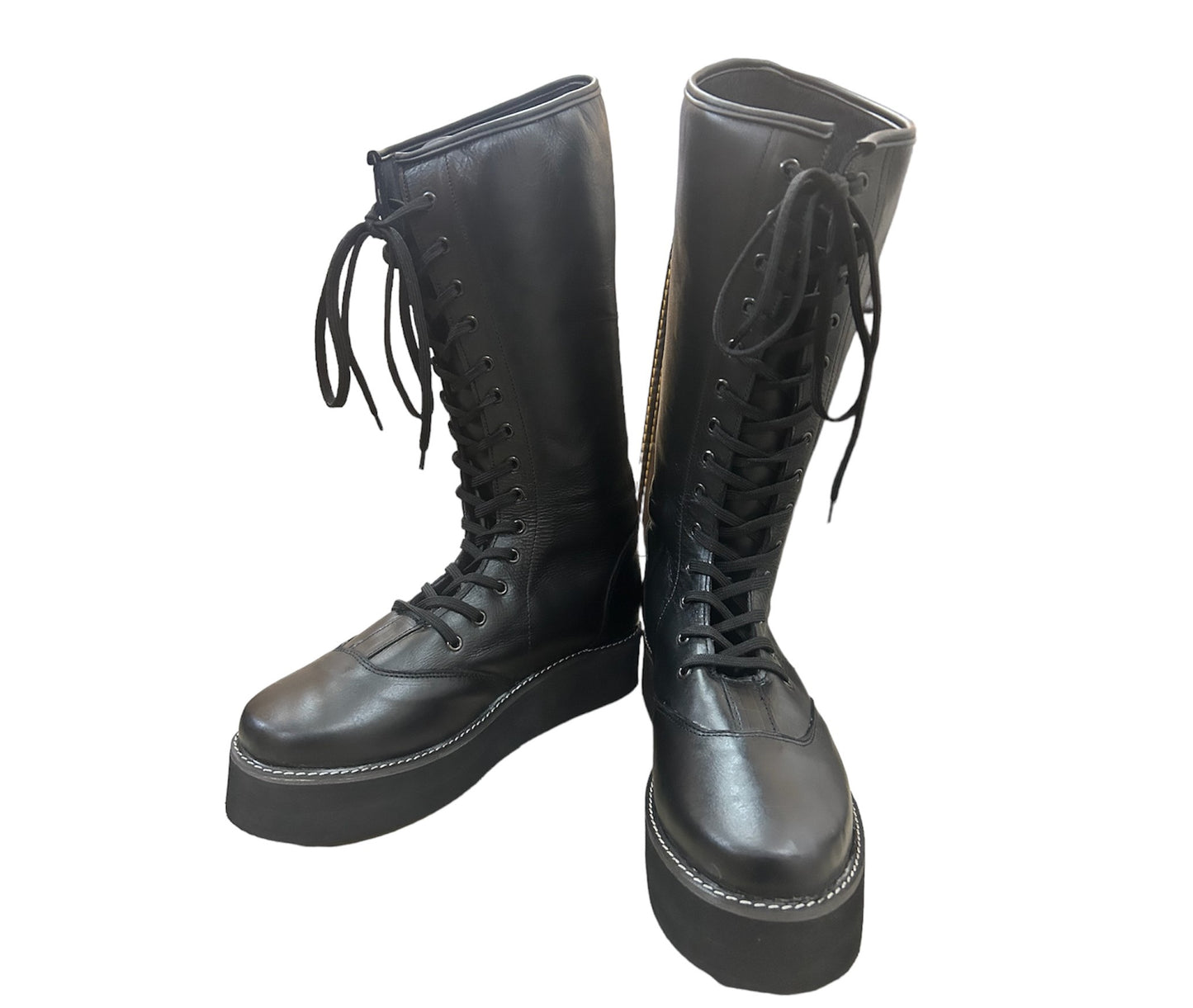 Wrestling Long Boots, Handmade,  Plain Black Color, High Sole, Lace-up style, 100% Original Leather, Customizable