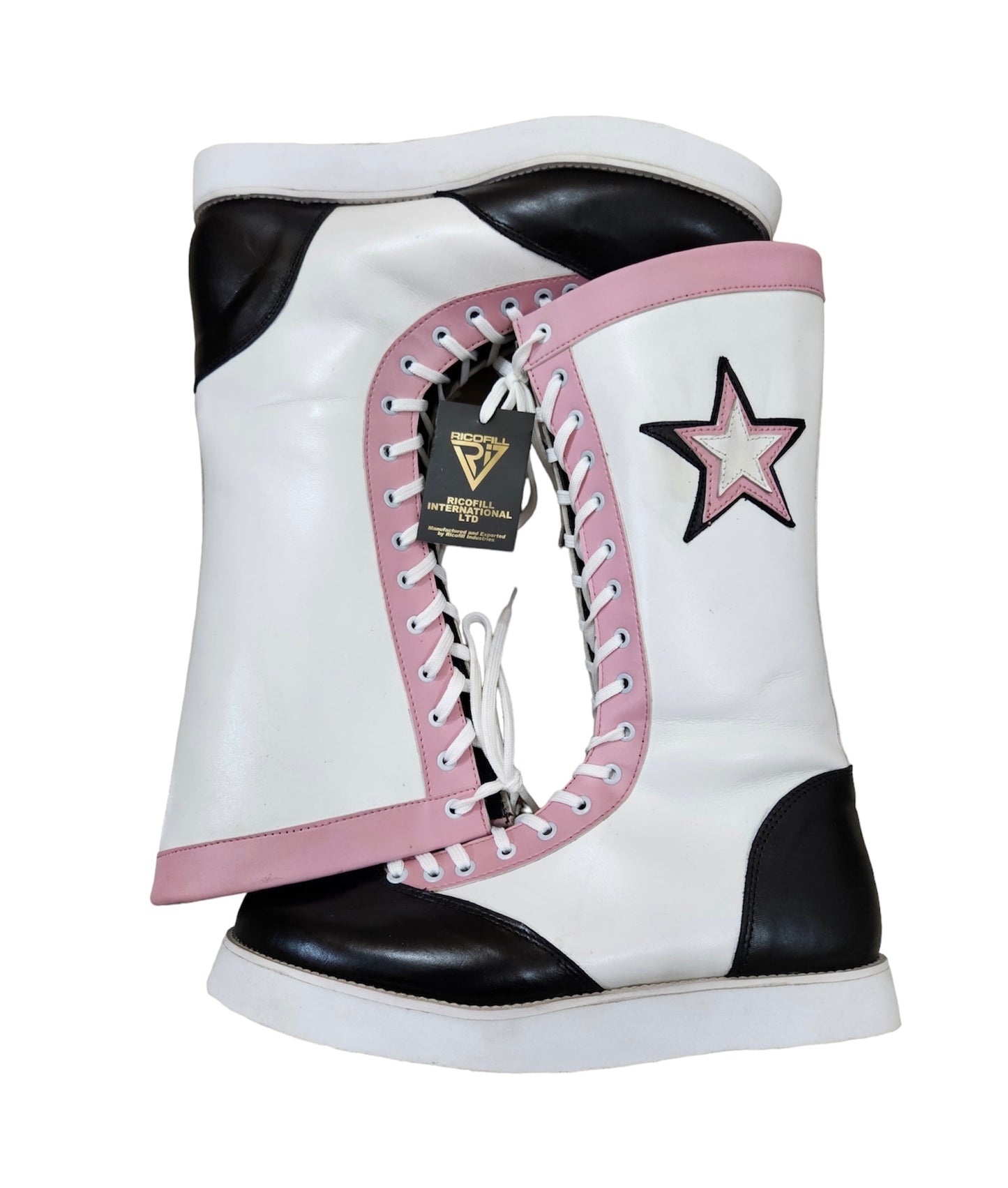 Pro Wrestling Boots, Handmade , 100% original Leather, Pink, White & Black star Boots, Customizable