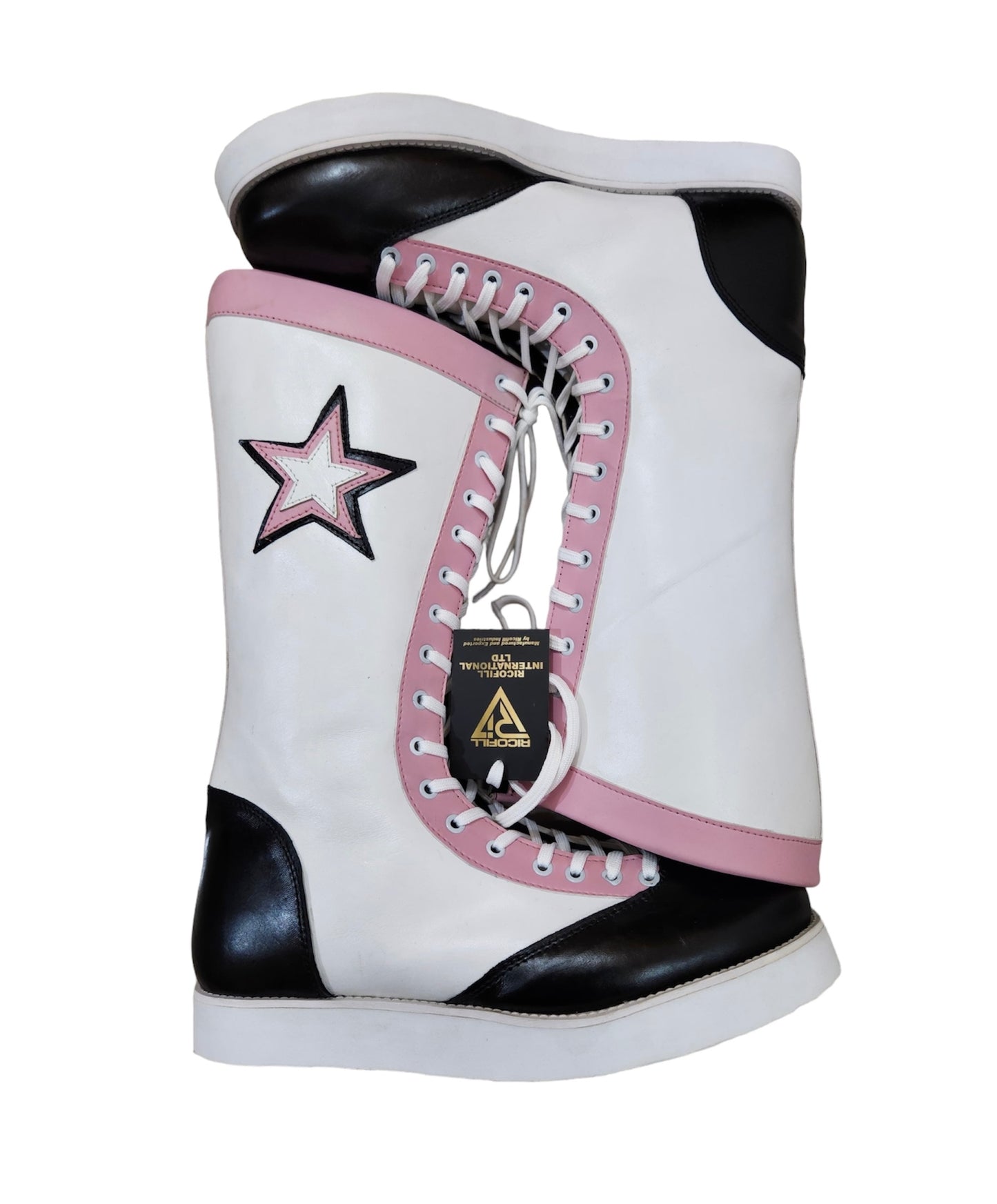 Pro Wrestling Boots, Handmade , 100% original Leather, Pink, White & Black star Boots, Customizable