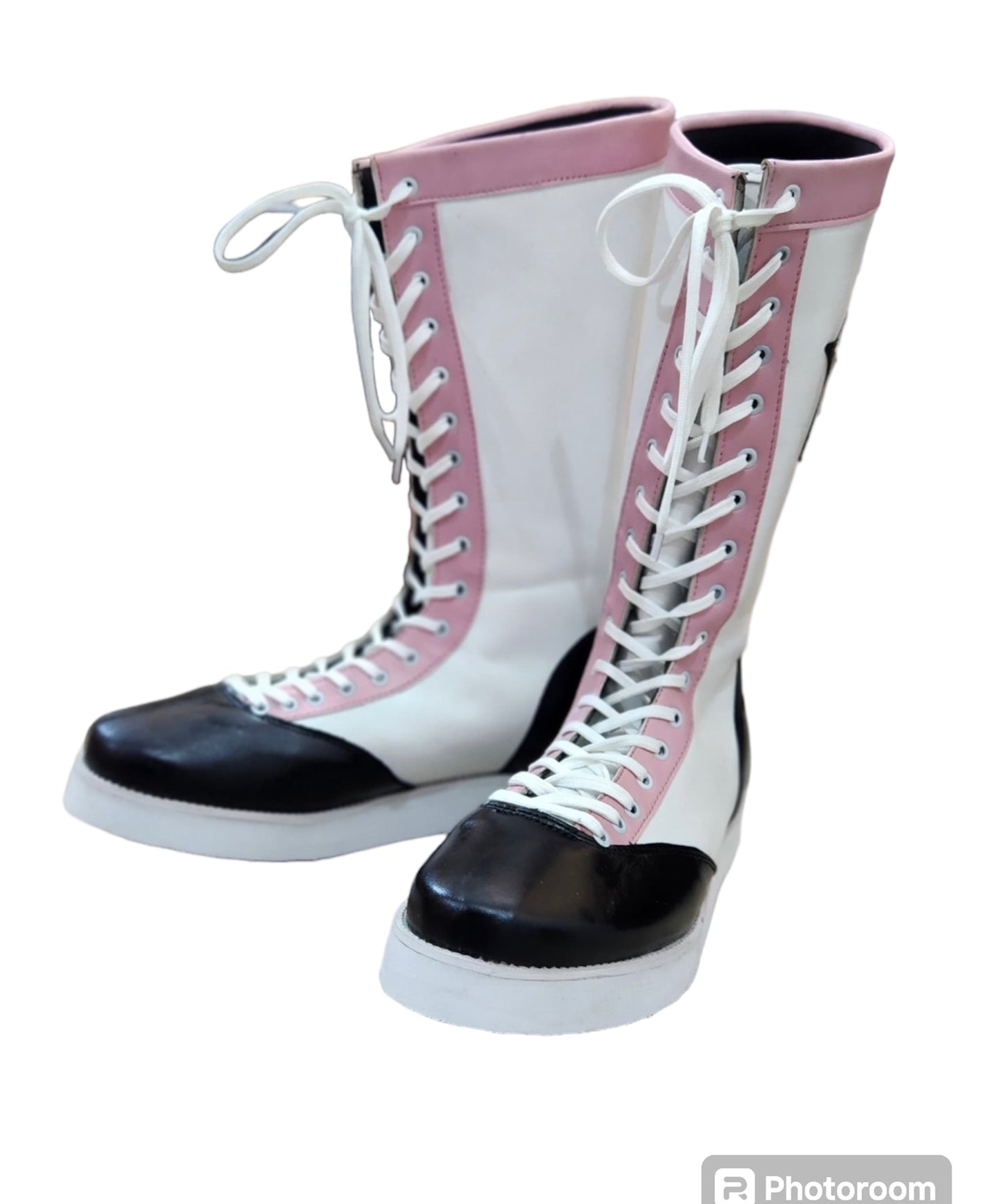 Pro Wrestling Boots, Handmade , 100% original Leather, Pink, White & Black star Boots, Customizable