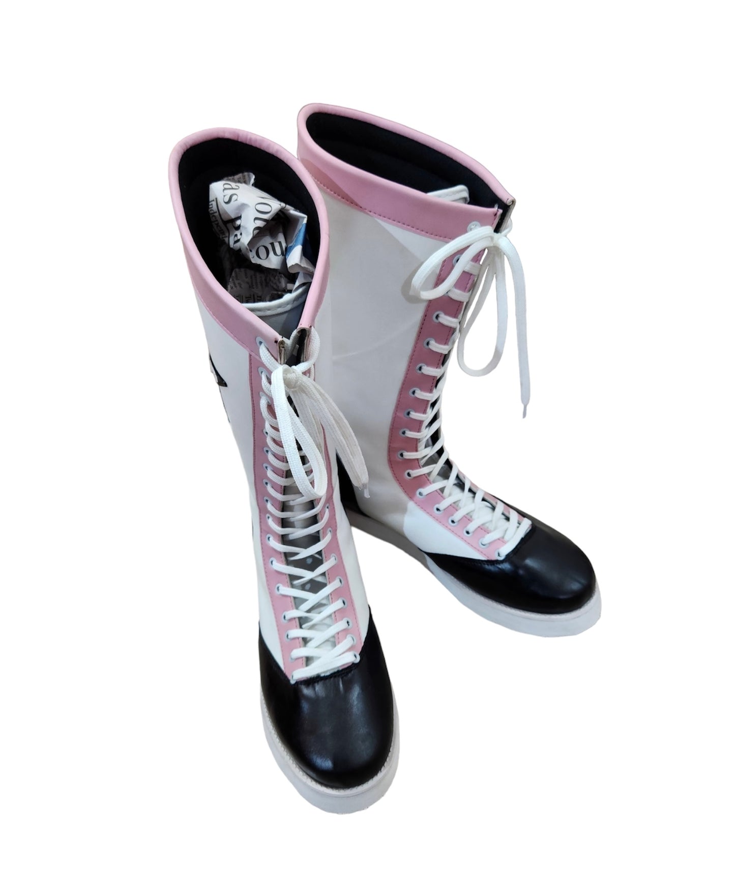 Pro Wrestling Boots, Handmade , 100% original Leather, Pink, White & Black star Boots, Customizable