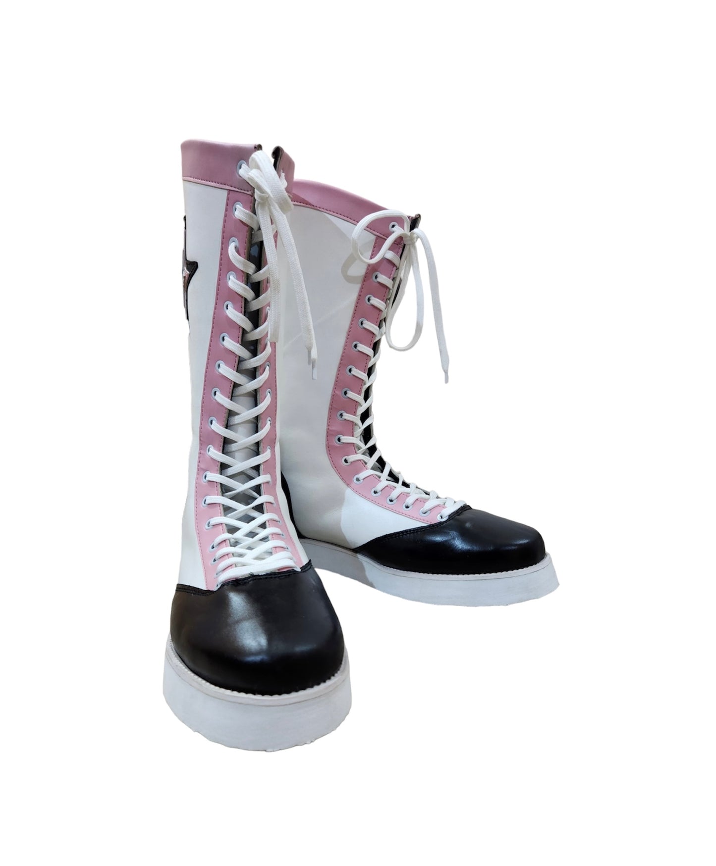 Pro Wrestling Boots, Handmade , 100% original Leather, Pink, White & Black star Boots, Customizable