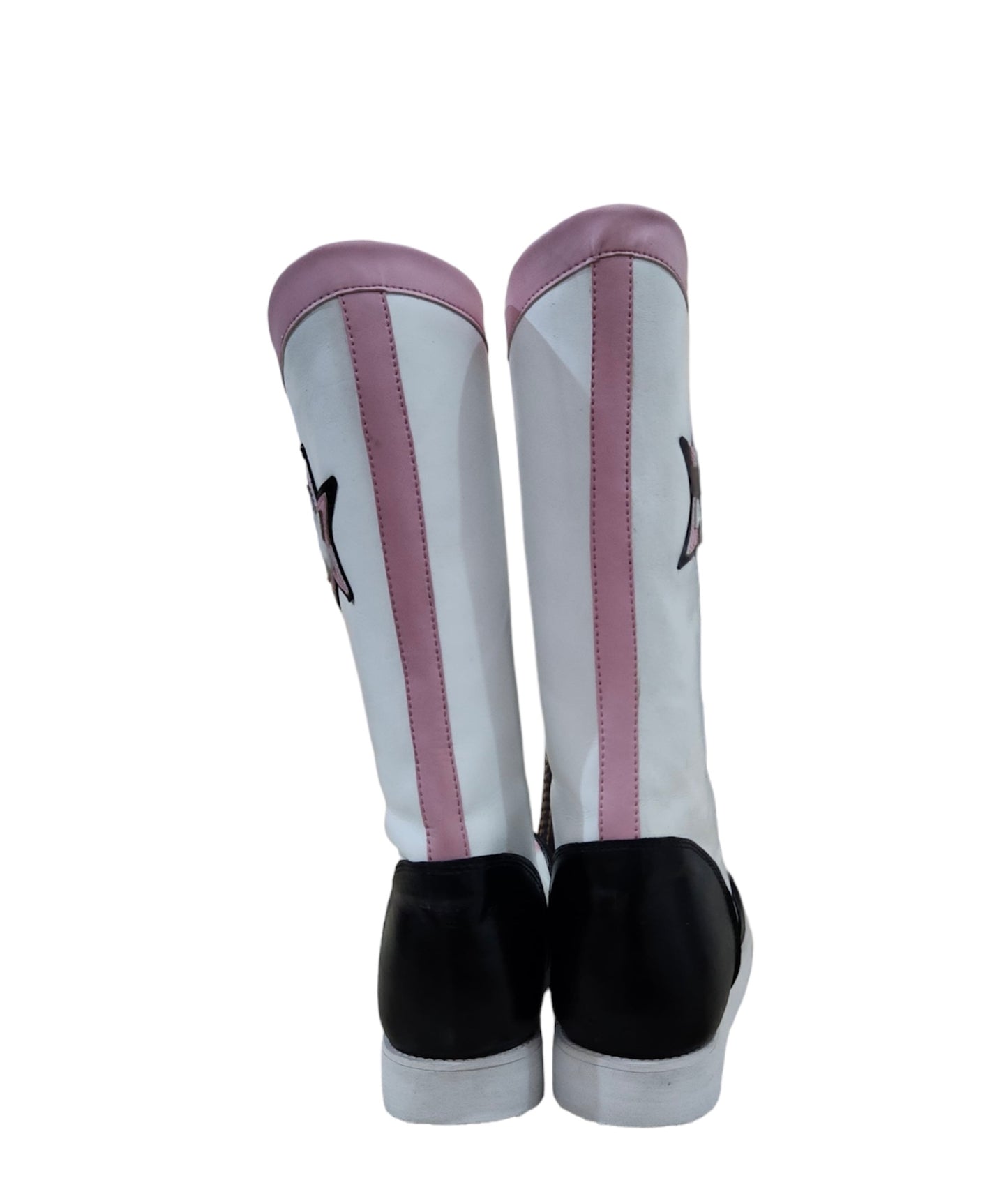 Pro Wrestling Boots, Handmade , 100% original Leather, Pink, White & Black star Boots, Customizable