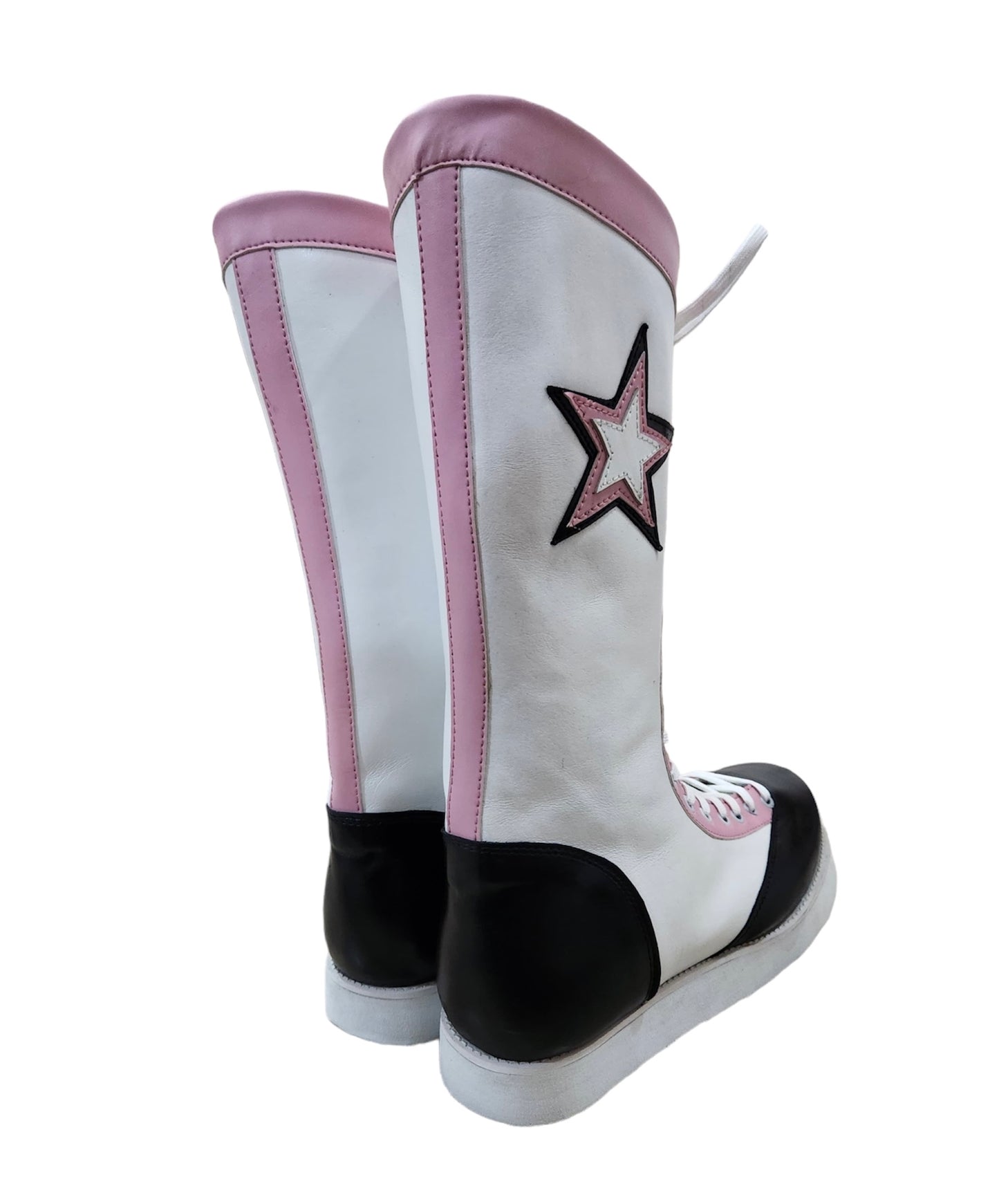 Pro Wrestling Boots, Handmade , 100% original Leather, Pink, White & Black star Boots, Customizable