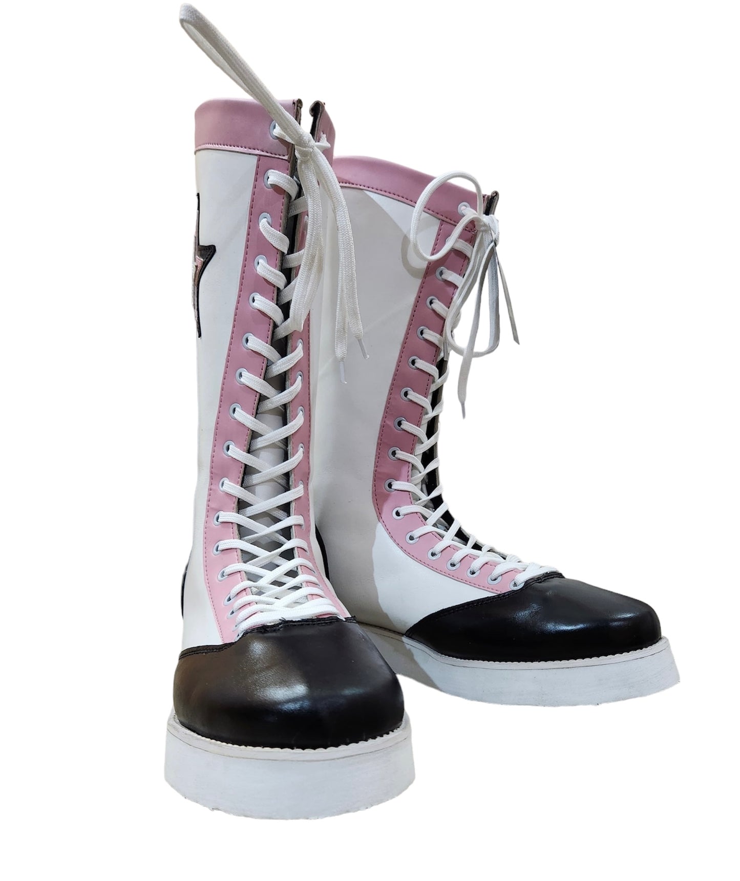 Pro Wrestling Boots, Handmade , 100% original Leather, Pink, White & Black star Boots, Customizable