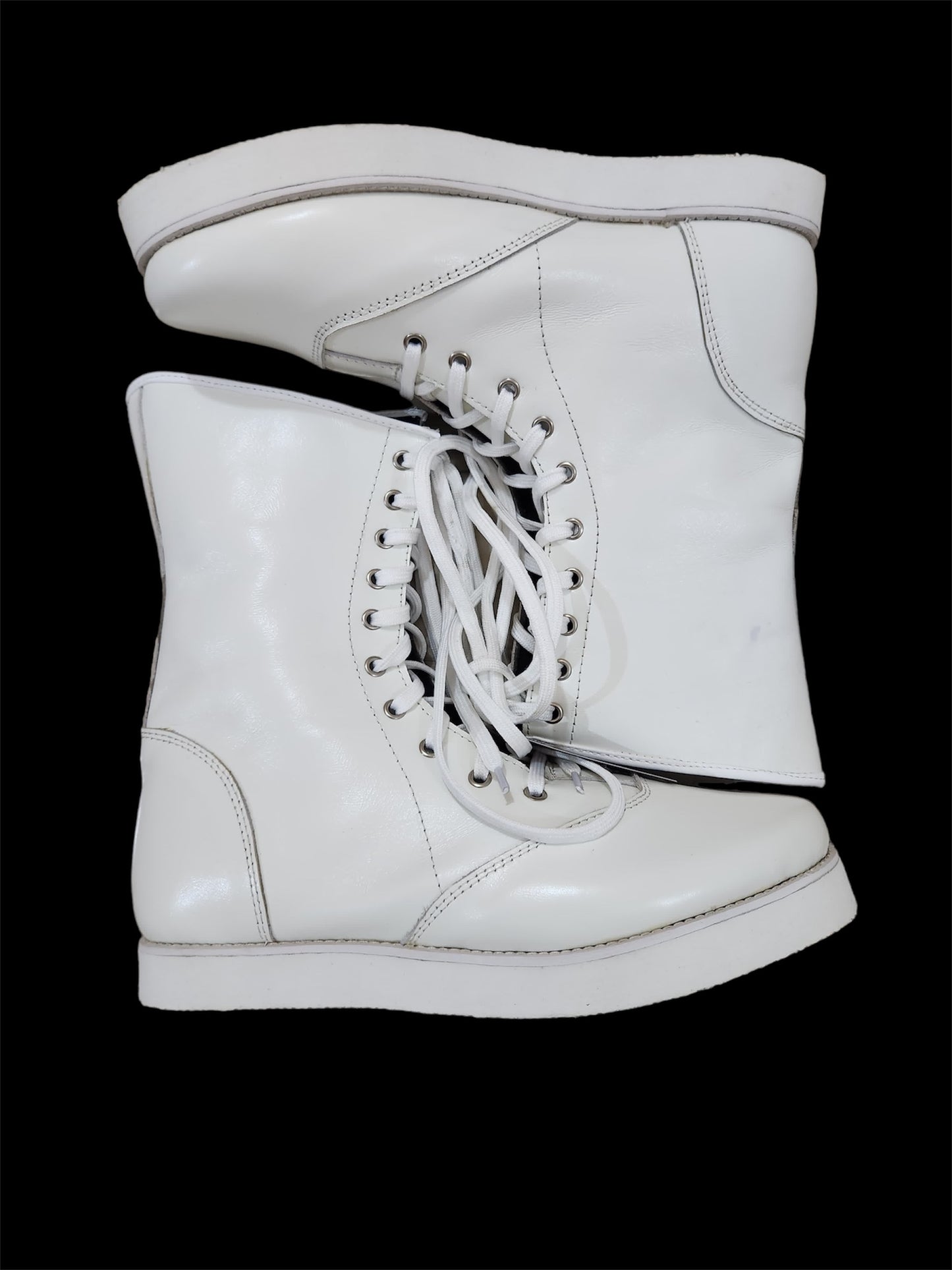 Pro Wrestling Boots, Low Cut, 100% Original leather, Handmade,  White Color, Shinny Leather