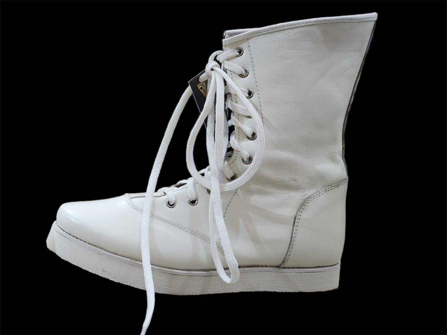 Pro Wrestling Boots, Low Cut, 100% Original leather, Handmade,  White Color, Shinny Leather