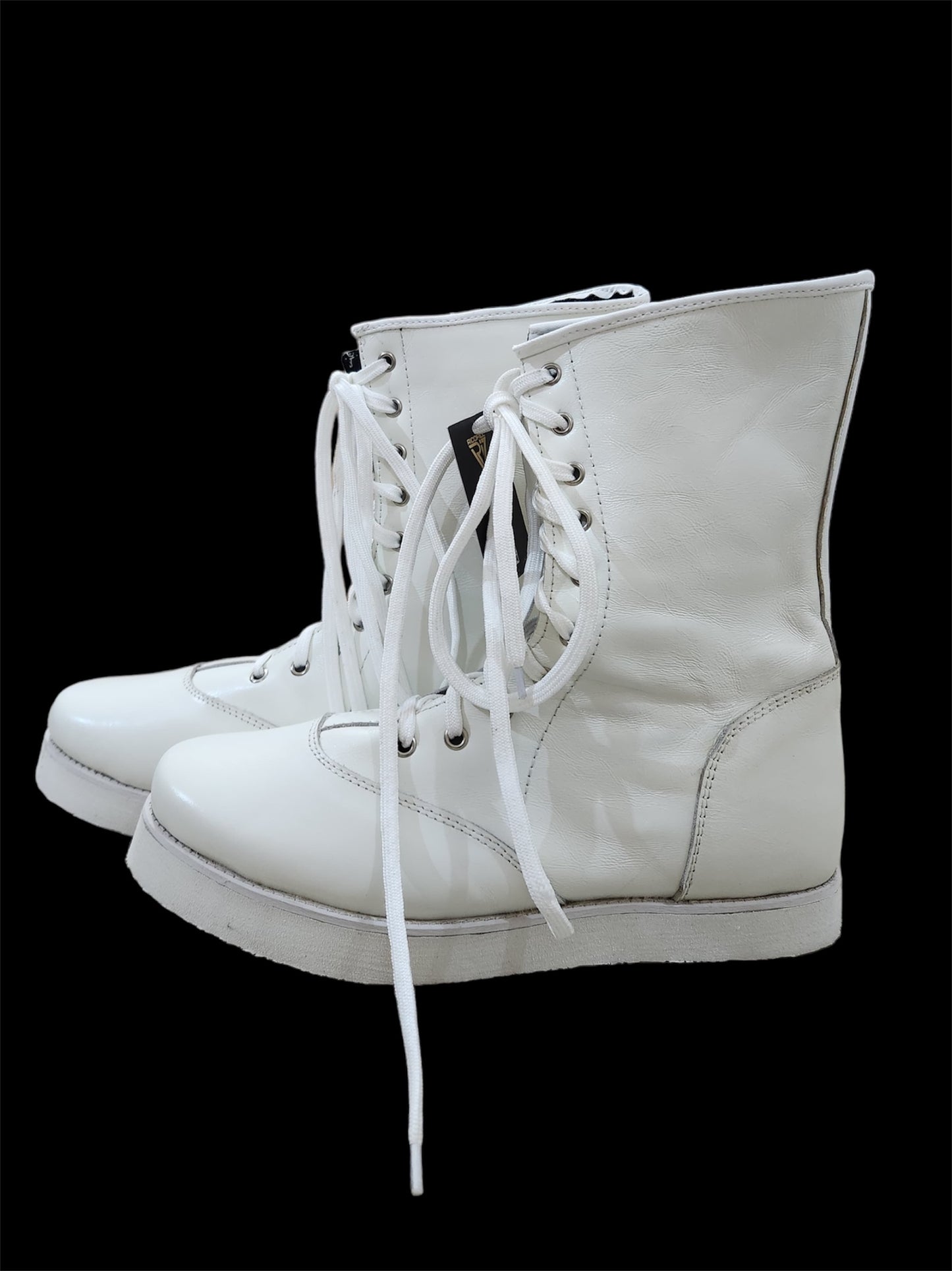 Pro Wrestling Boots, Low Cut, 100% Original leather, Handmade,  White Color, Shinny Leather