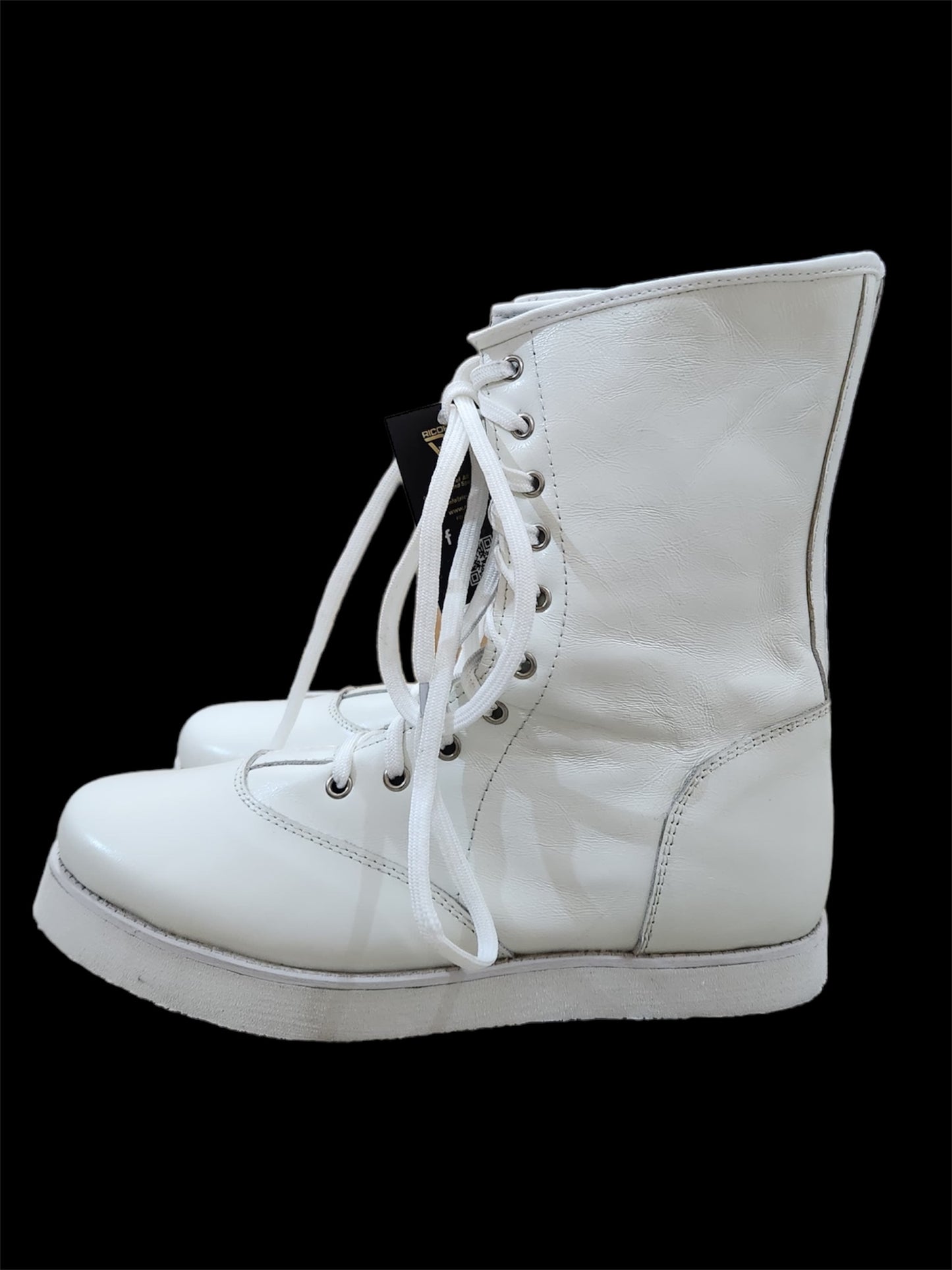 Pro Wrestling Boots, Low Cut, 100% Original leather, Handmade,  White Color, Shinny Leather