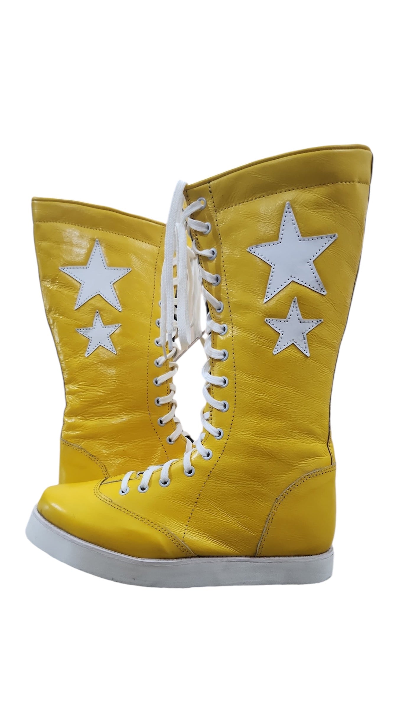 Pro Wrestling Boots, Macho Man Inspired, Handmade, 100% Original Leather, Yellow Color, White Stars