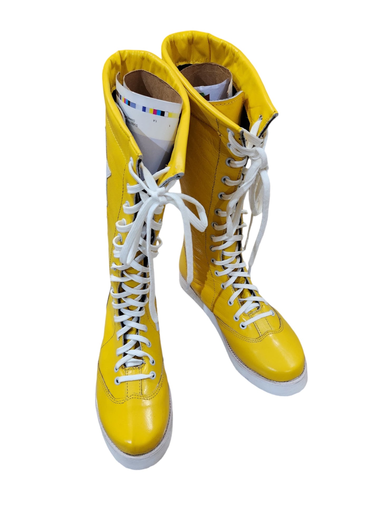 Pro Wrestling Boots, Macho Man Inspired, Handmade, 100% Original Leather, Yellow Color, White Stars