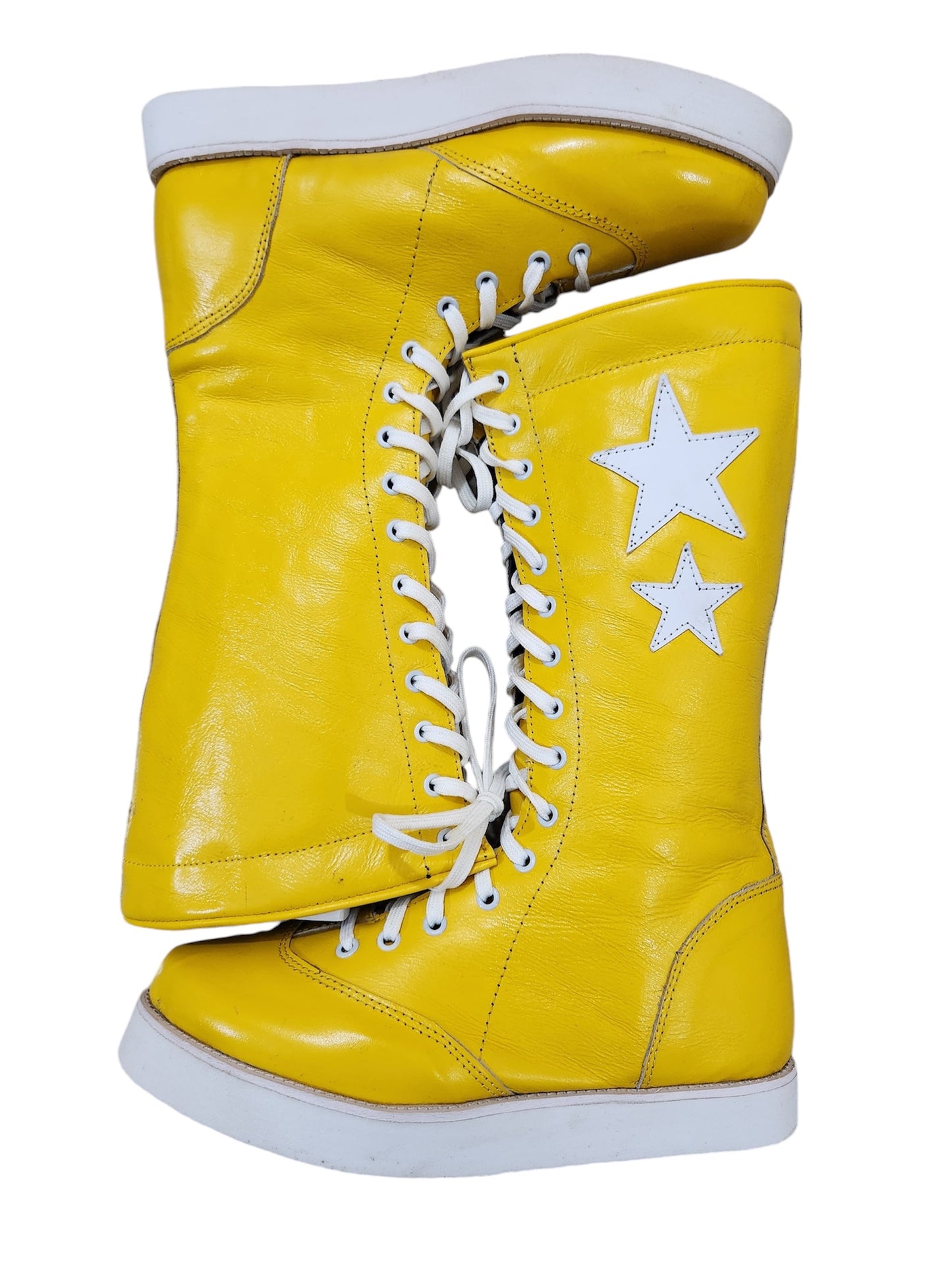 Pro Wrestling Boots, Macho Man Inspired, Handmade, 100% Original Leather, Yellow Color, White Stars