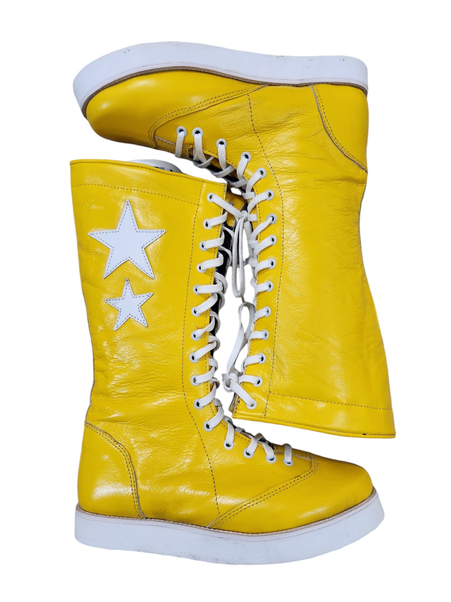 Pro Wrestling Boots, Macho Man Inspired, Handmade, 100% Original Leather, Yellow Color, White Stars